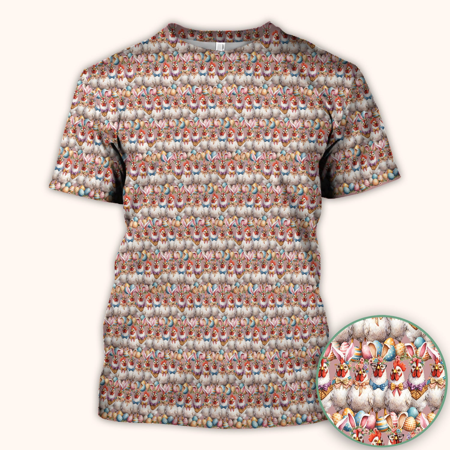 Easter Bunny Chicken Pattern Scrub Top, Comfortable Scrubs for Nurses
