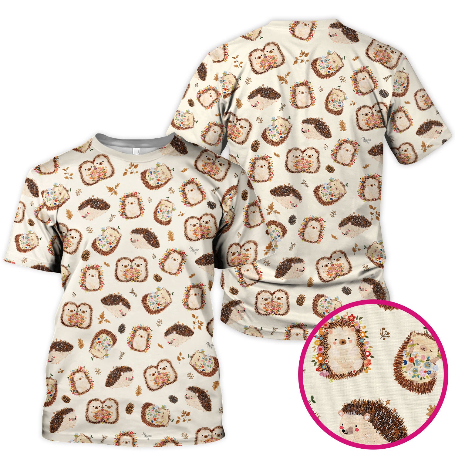Cute Hedgehog Floral Scrub Top, Breathable Fabrics Nursing Uniform