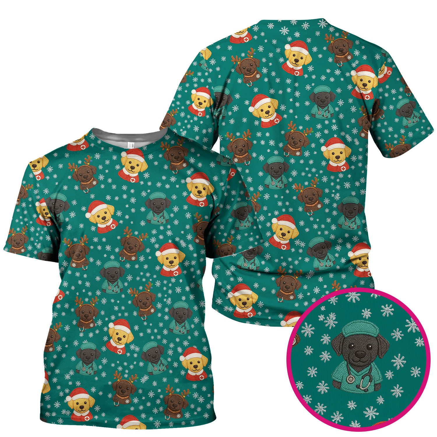 Christmas Dog Pattern Scrub Top, Cute Puppy Nurse Scrub Shirt, Holiday Nursing Uniform