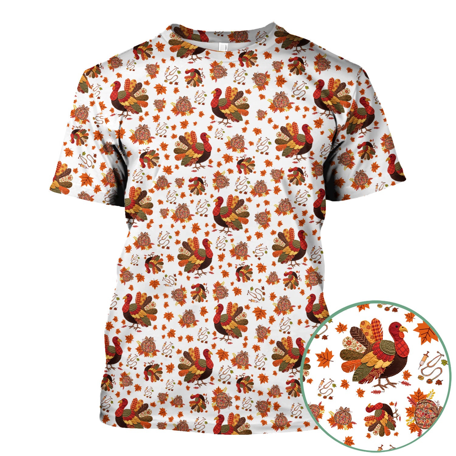 Fall Leaves Thanksgiving Scrubs for Nurses - Comfortable Scrub Tops - Turkey Nursing Uniform Gift for Women
