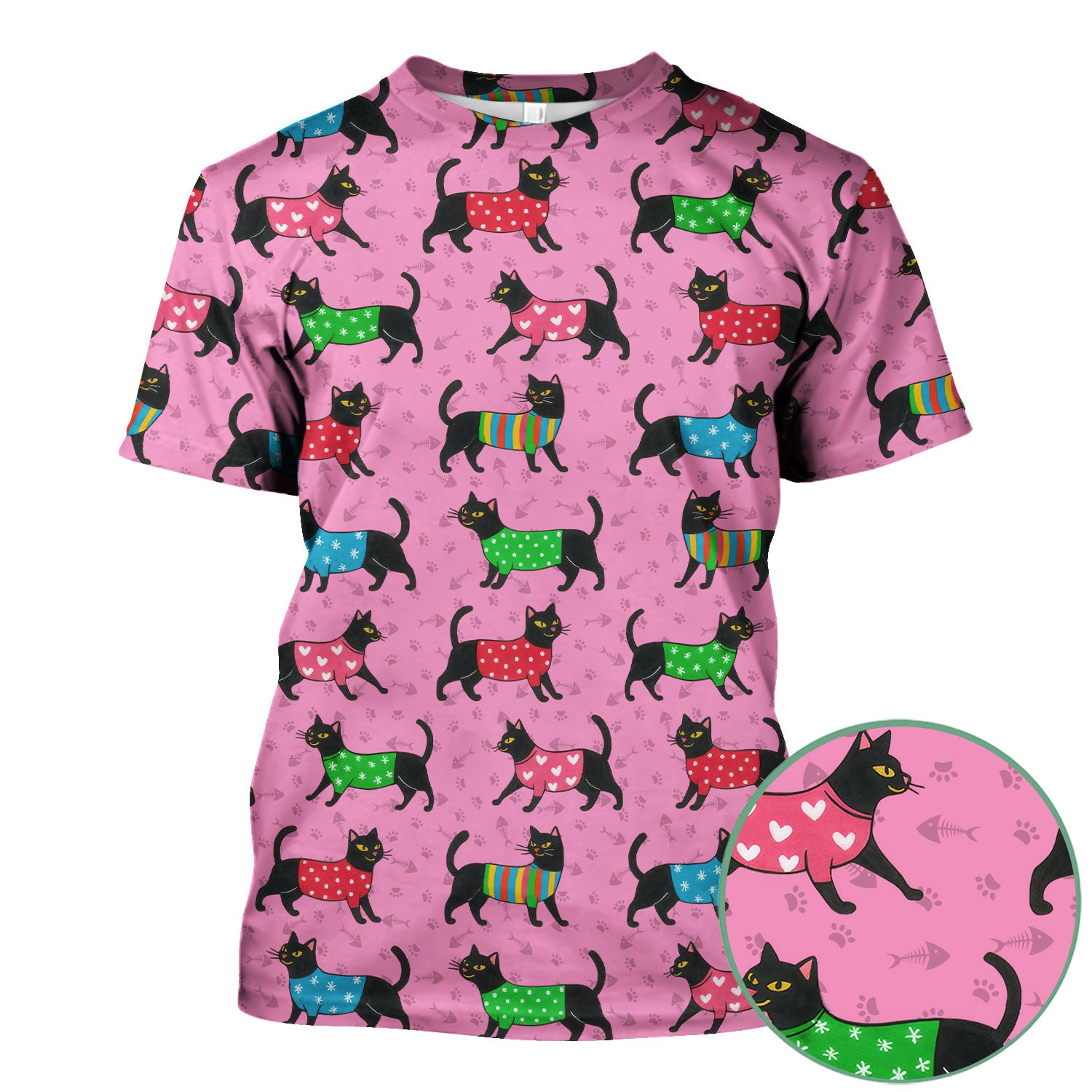 Cat Scrub Top for Women - Cute Black Cat Print Nurse Shirt - Colorful Kitty Medical Scrubs Gift for CNA RN Doctor