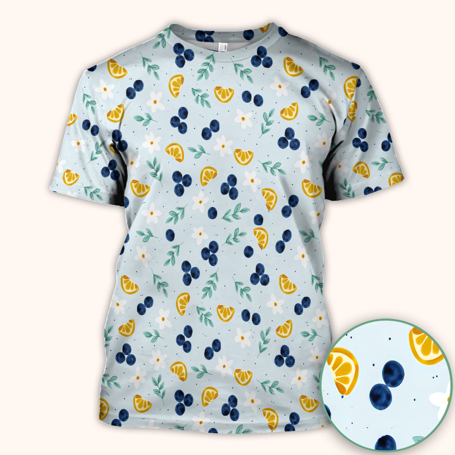 Blueberry Lemon Daisy Pattern Scrubs Top, Comfortable Scrubs for Nurses