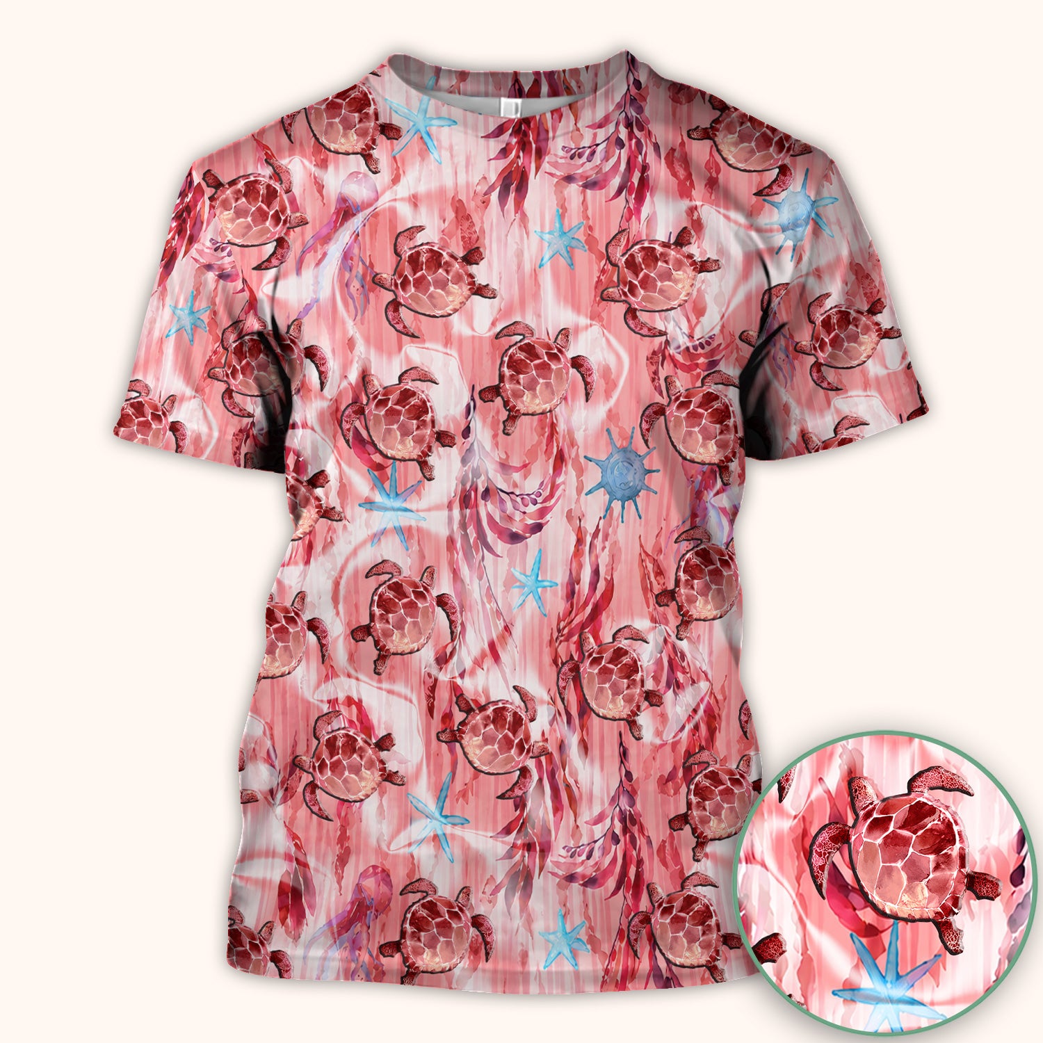 Pink Sea Turtle Ocean Pattern Scrub Top, Comfortable Scrubs for Nurses