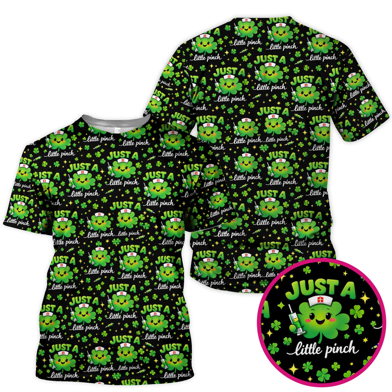 Shamrock Nurse Just A Little Pinch Print Scrub Top, Comfortable Scrubs for Nurses