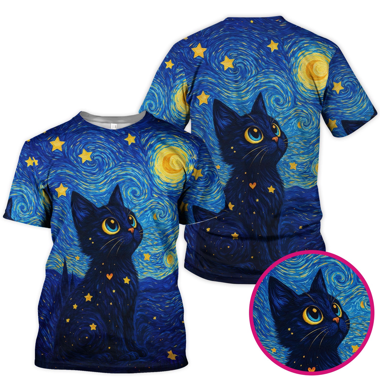 Black Cat Starry Night Pattern Scrub Top, Comfortable Scrubs for Nurses