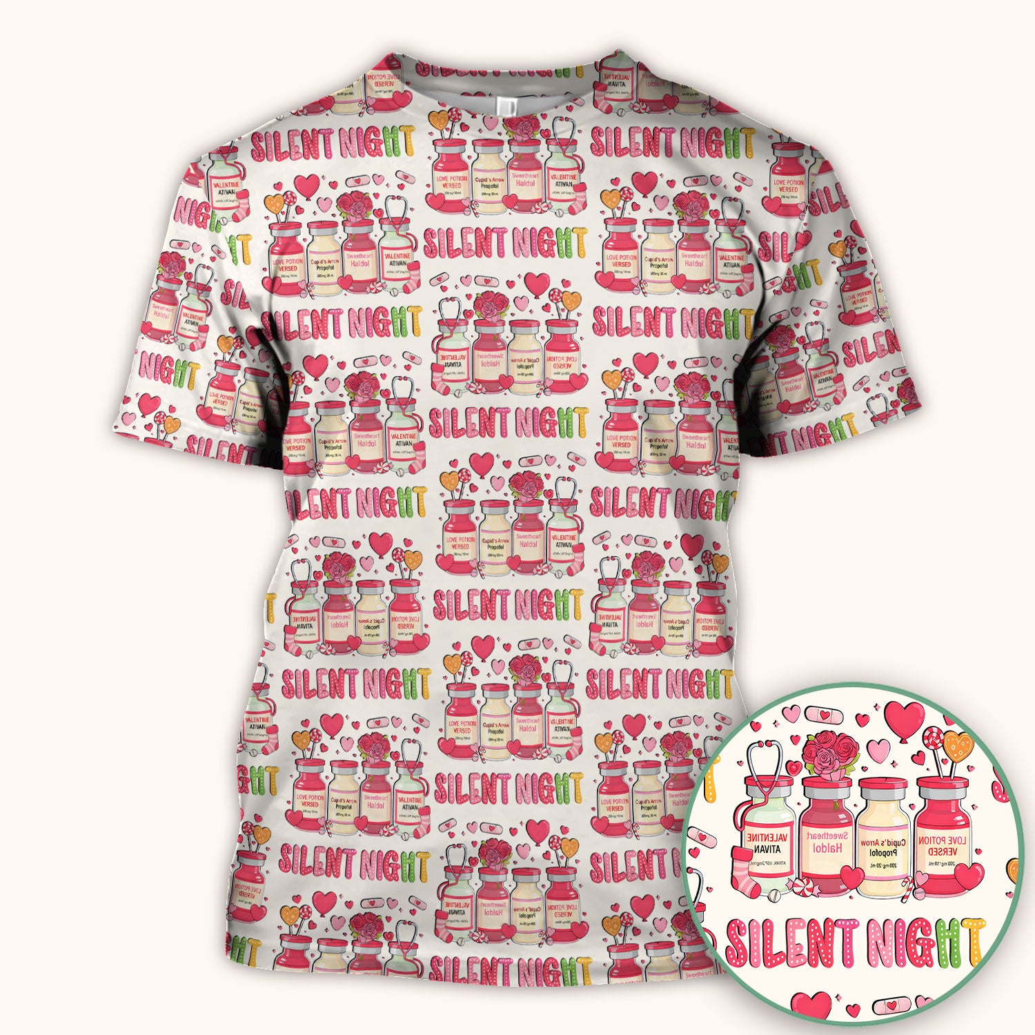 Valentine Silent Night Love Design Scrubs Top, Comfortable Scrubs for Nurses