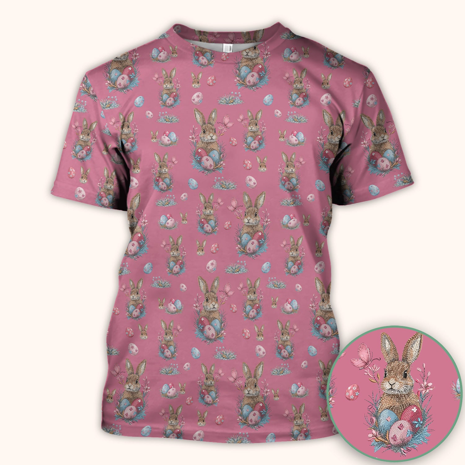 Pastel Easter Bunny Nest Pattern Scrub Top, Comfortable Scrubs for Nurses