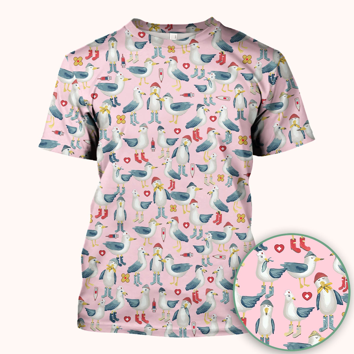 Seagull Scrub Top for Nurses - Adorable Birds Medical Uniform - Funny Shirt for RN CNA LPN