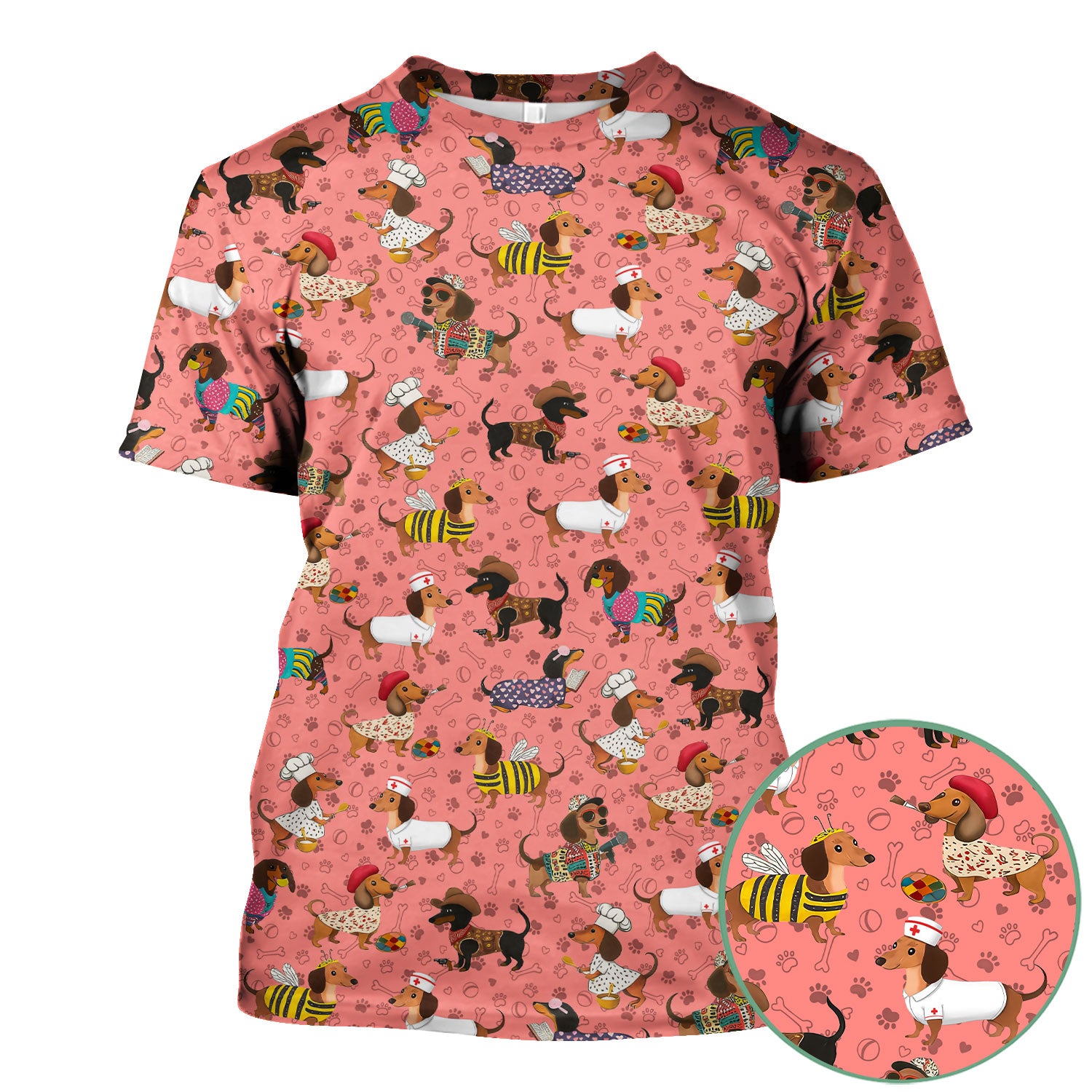 Funny Wiener Dog Nurse Scrub Top - Dachshund in Bee, Chef, Nurse Costumes - Cute Sausage Dog Medical Shirt for Women RN CNA LPN