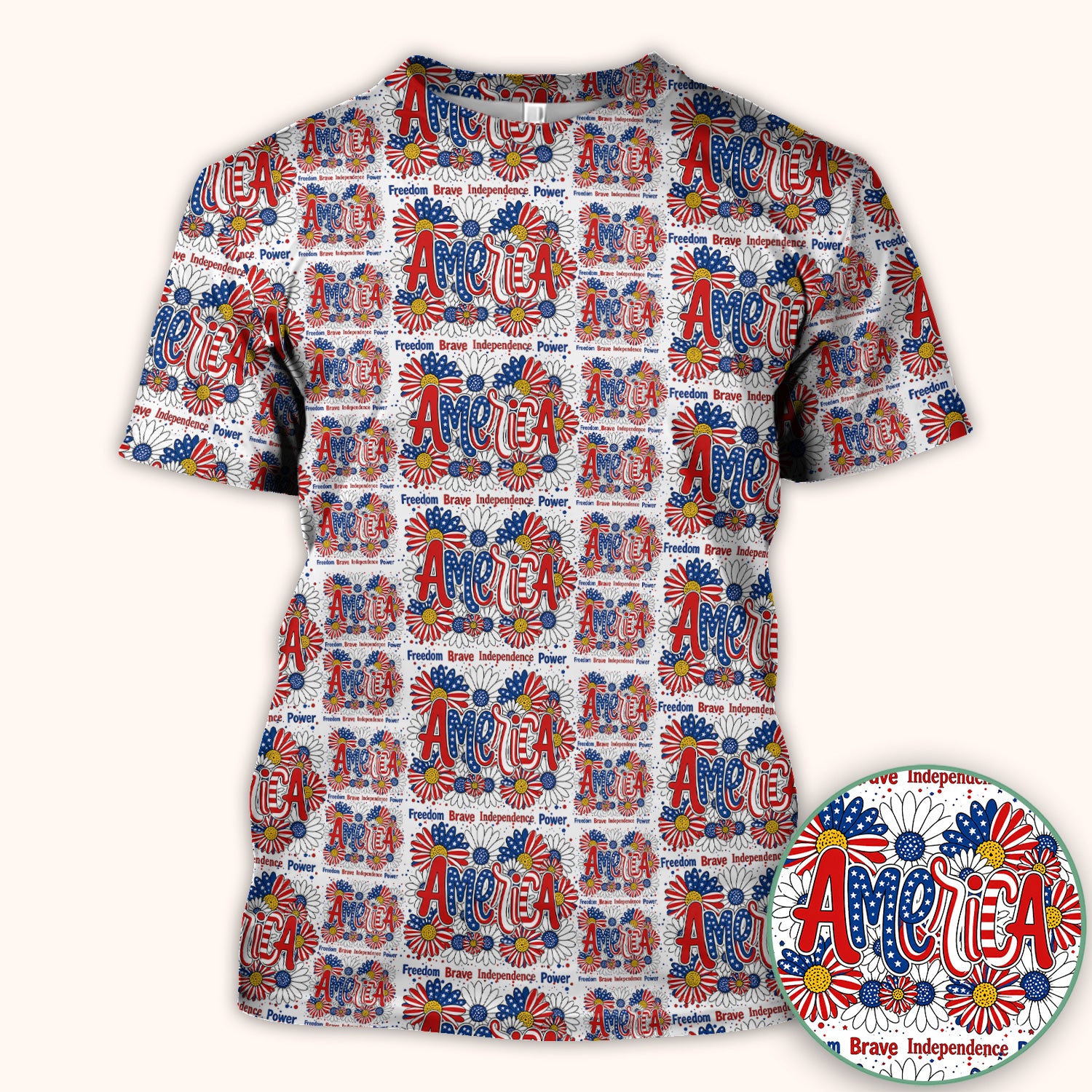 Patriotic America Floral Fireworks Pattern Scrub Top, Comfortable Scrubs for Nurses
