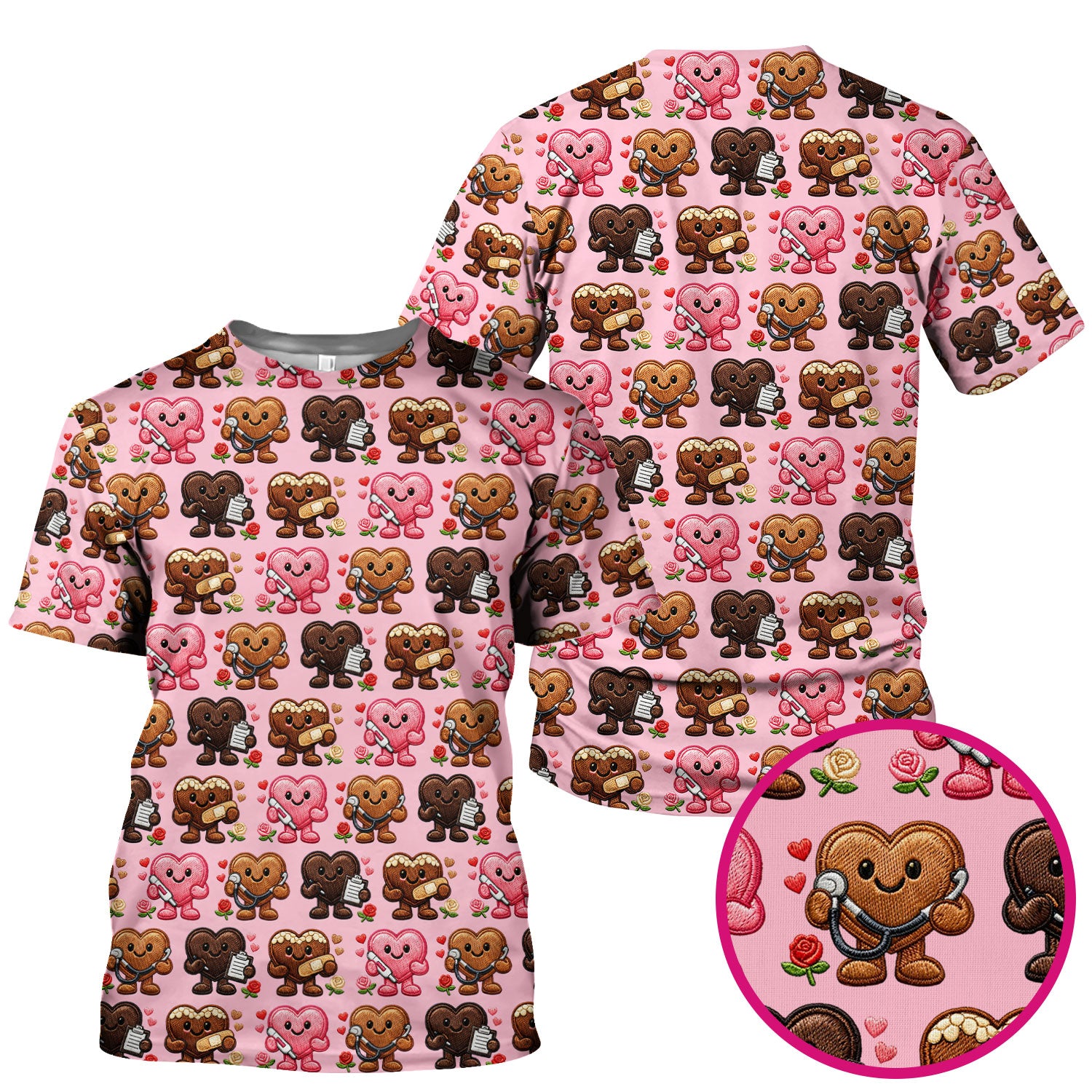 Valentine Heart Nurse Scrub Top, Cute Medical Love Pattern Shirt, Breathable Fabrics Nursing Uniform