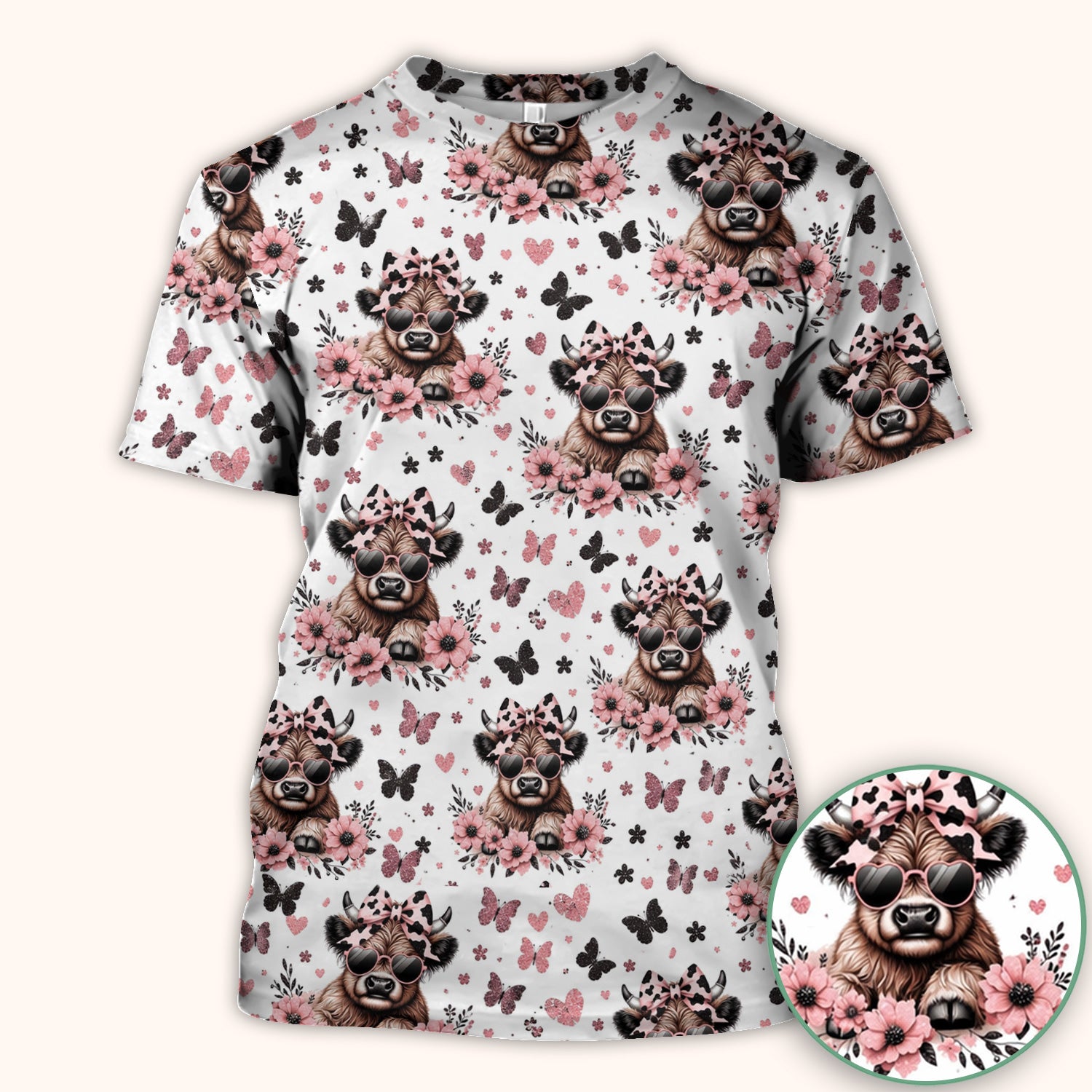 Cute Cow With Heart Sunglasses Pattern Scrub Top, Comfortable Scrubs for Nurses