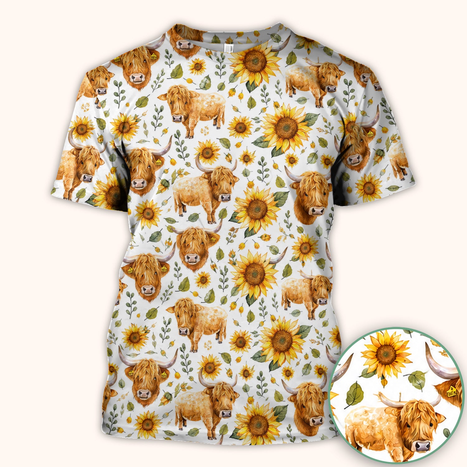 Highland Cow Sunflower Pattern Scrub Top, Comfortable Scrubs for Nurses