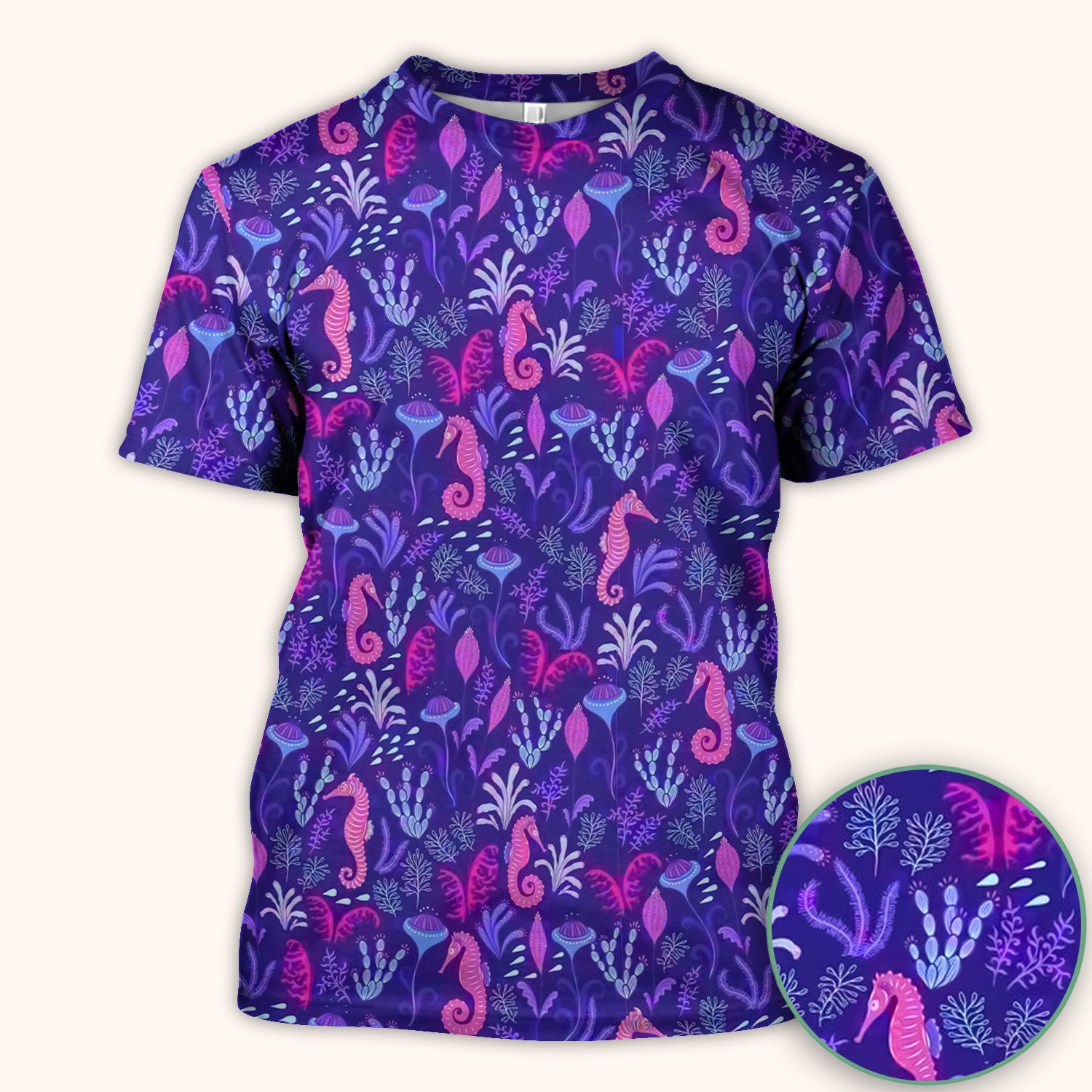 Purple Seahorse Ocean Scrub Top, Comfortable Scrubs for Nurses