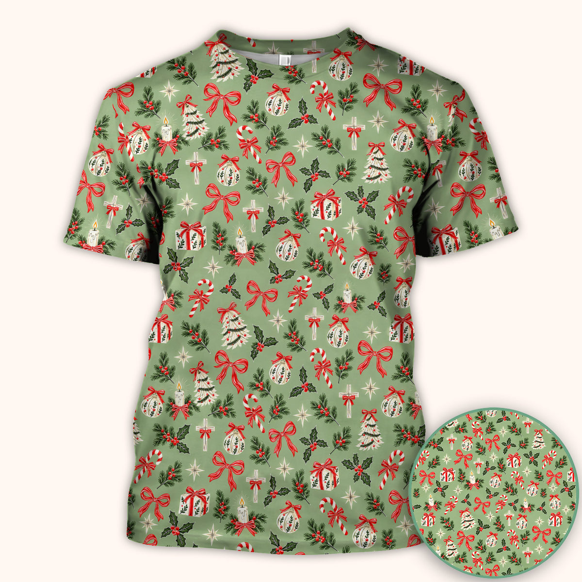 Christian Christmas Bows And Holly Scrub Top, Comfortable Scrubs for Nurses