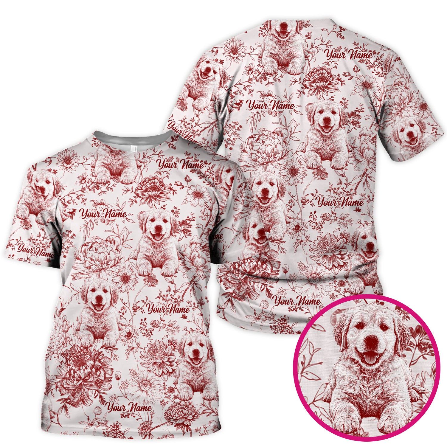 Personalized Custom Pet Photo Name Floral Pattern Scrub Top, Breathable Fabrics Nursing Uniform