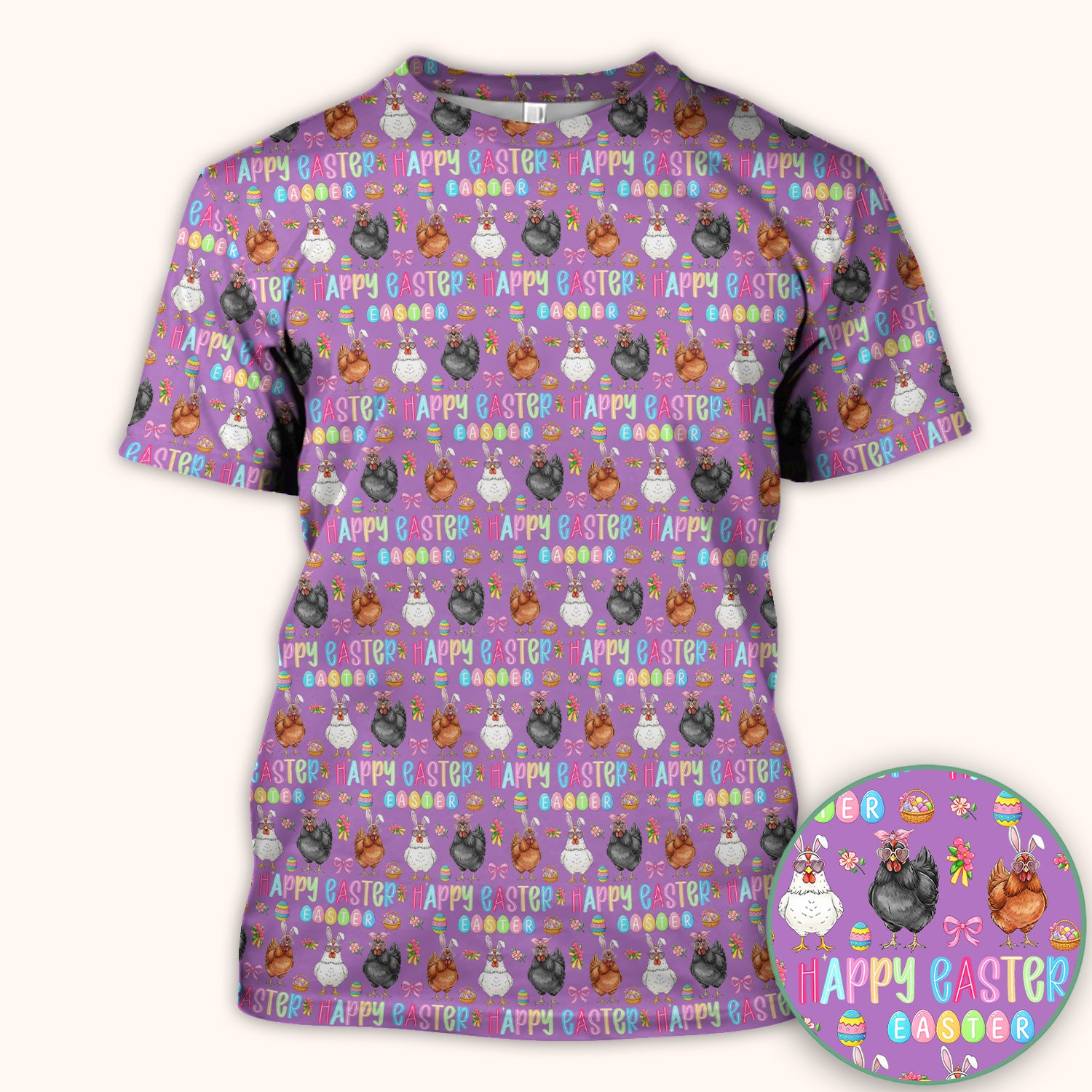 Happy Easter Bunny Eggs Pattern Scrubs Top, Comfortable Scrubs for Nurses