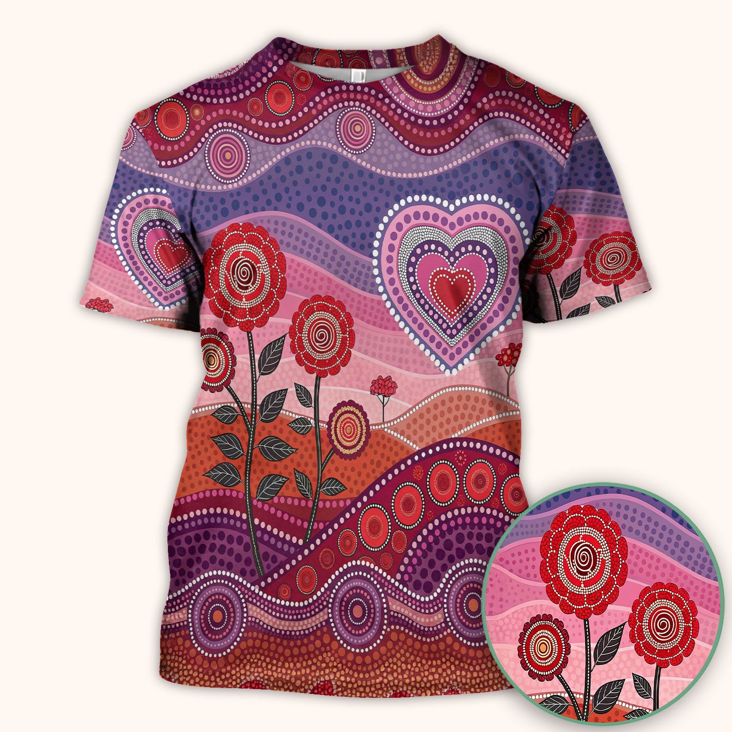 Boho Dot Art Valentine Scrub Top, Artistic Heart Pattern Nurse Shirt, Comfortable Scrubs For Nursing
