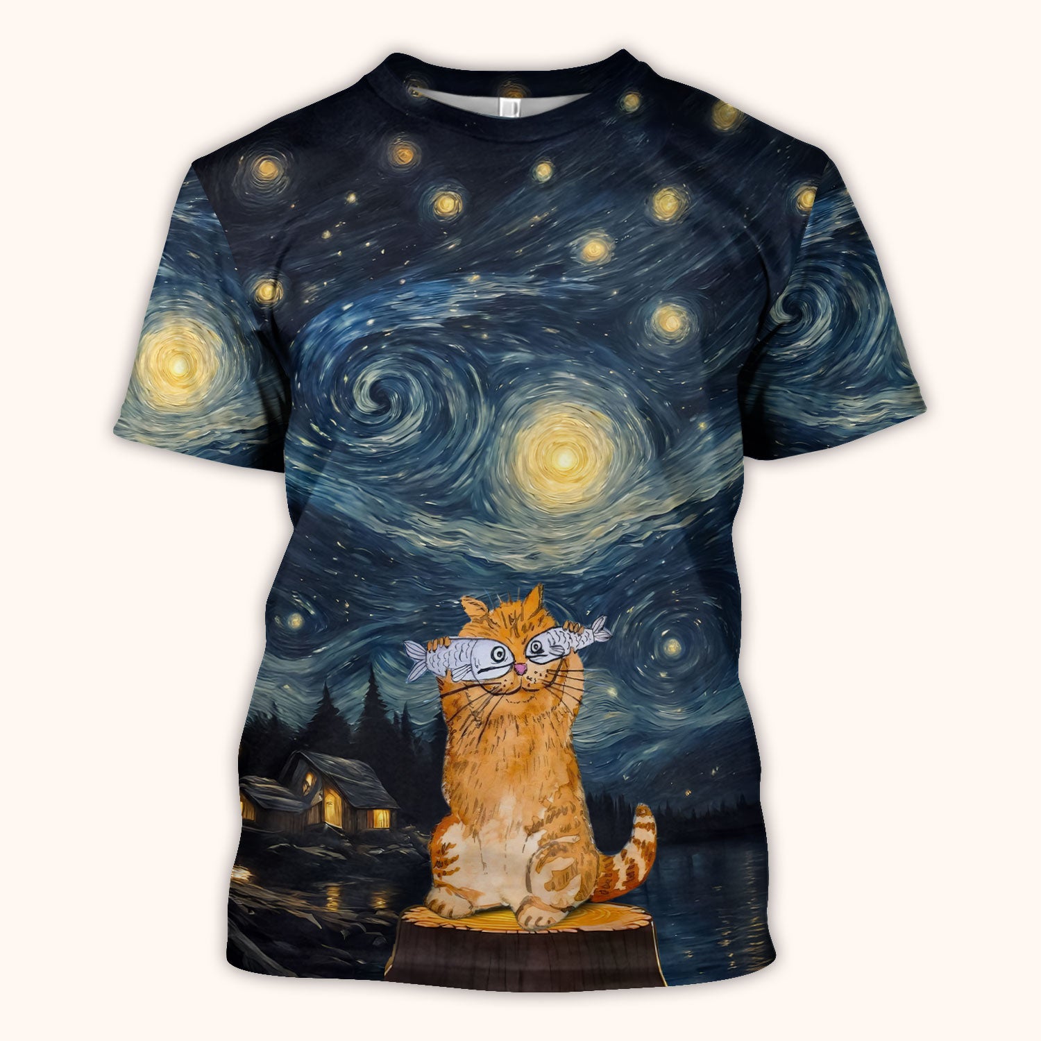 Cat Under Starry Night Sky Art Print Scrub Top, Comfortable Scrubs for Nurses