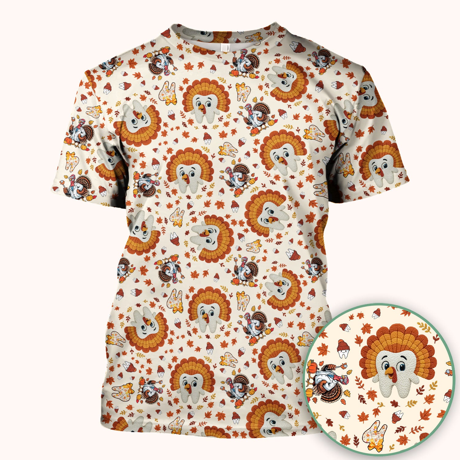 Funny Thanksgiving Tooth Scrub Top - Cute Turkey Dental Nurse Shirt - Fall Medical Uniform for Hygienists & Nurses