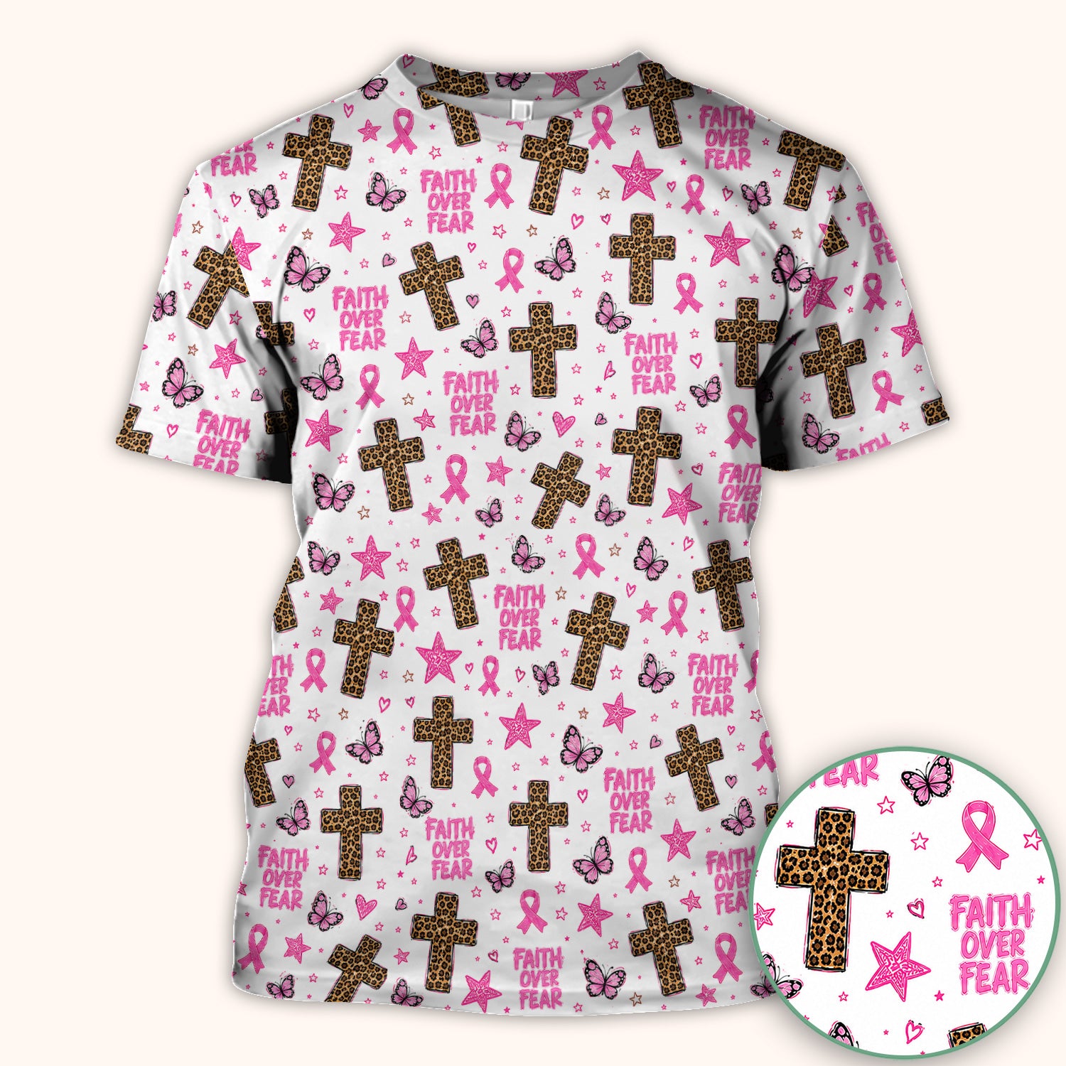 Faith Over Fear Breast Cancer Scrub Top, Comfortable Scrubs for Nurses