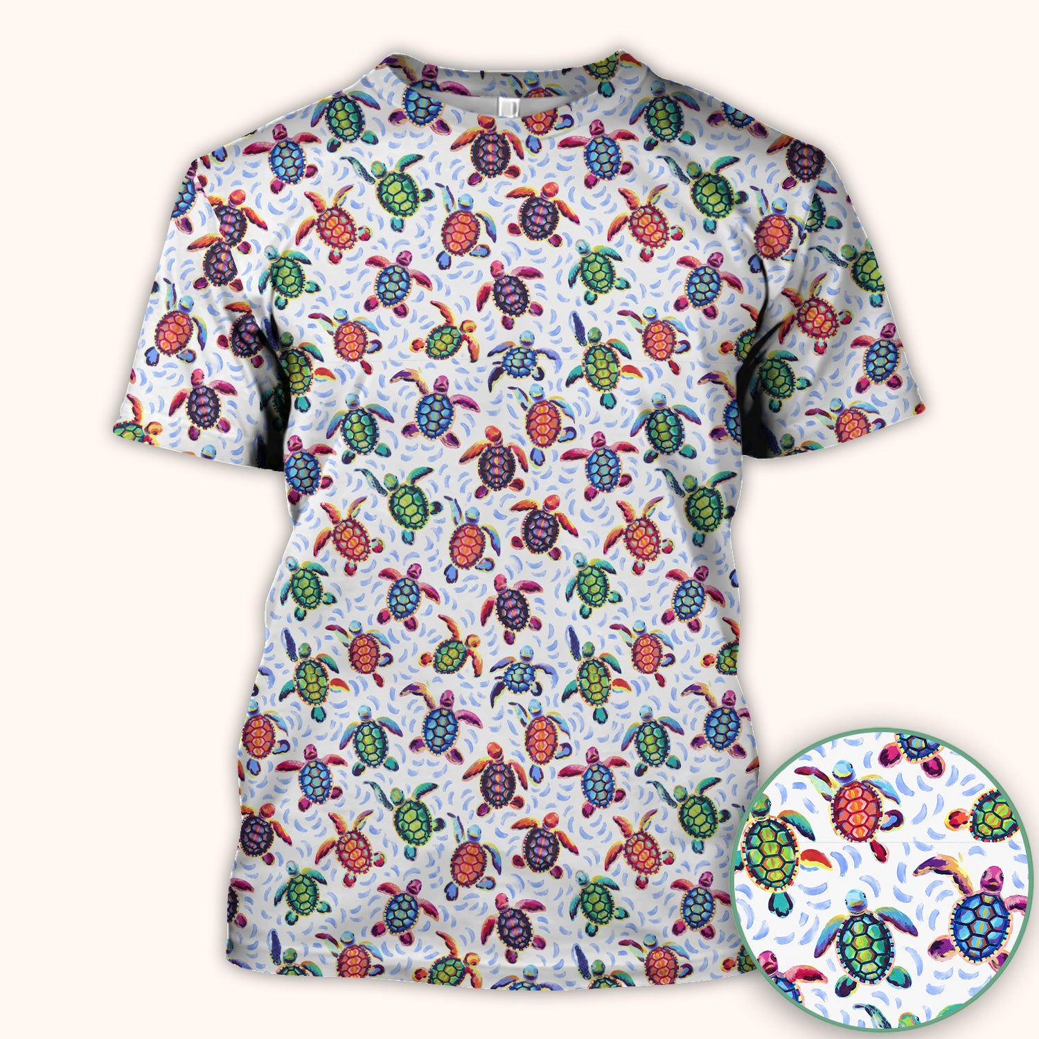 Colorful Sea Turtle Wave Pattern Scrub Top, Comfortable Scrubs for Nurses