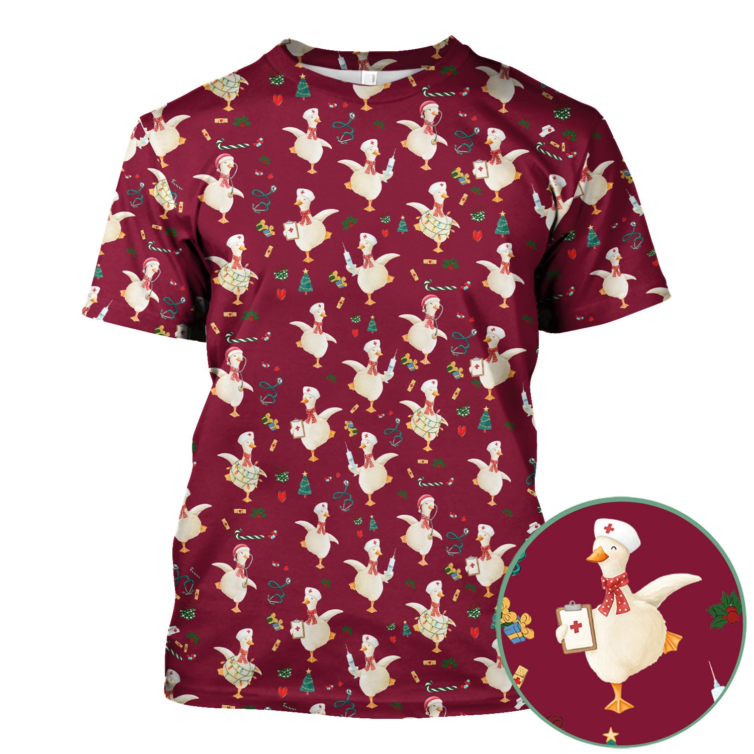 Cute Christmas Goose Scrub for Nurses - Funny Holiday Medical Shirt - Festive Xmas Top for RN CNA LPN Nursing Student Gift
