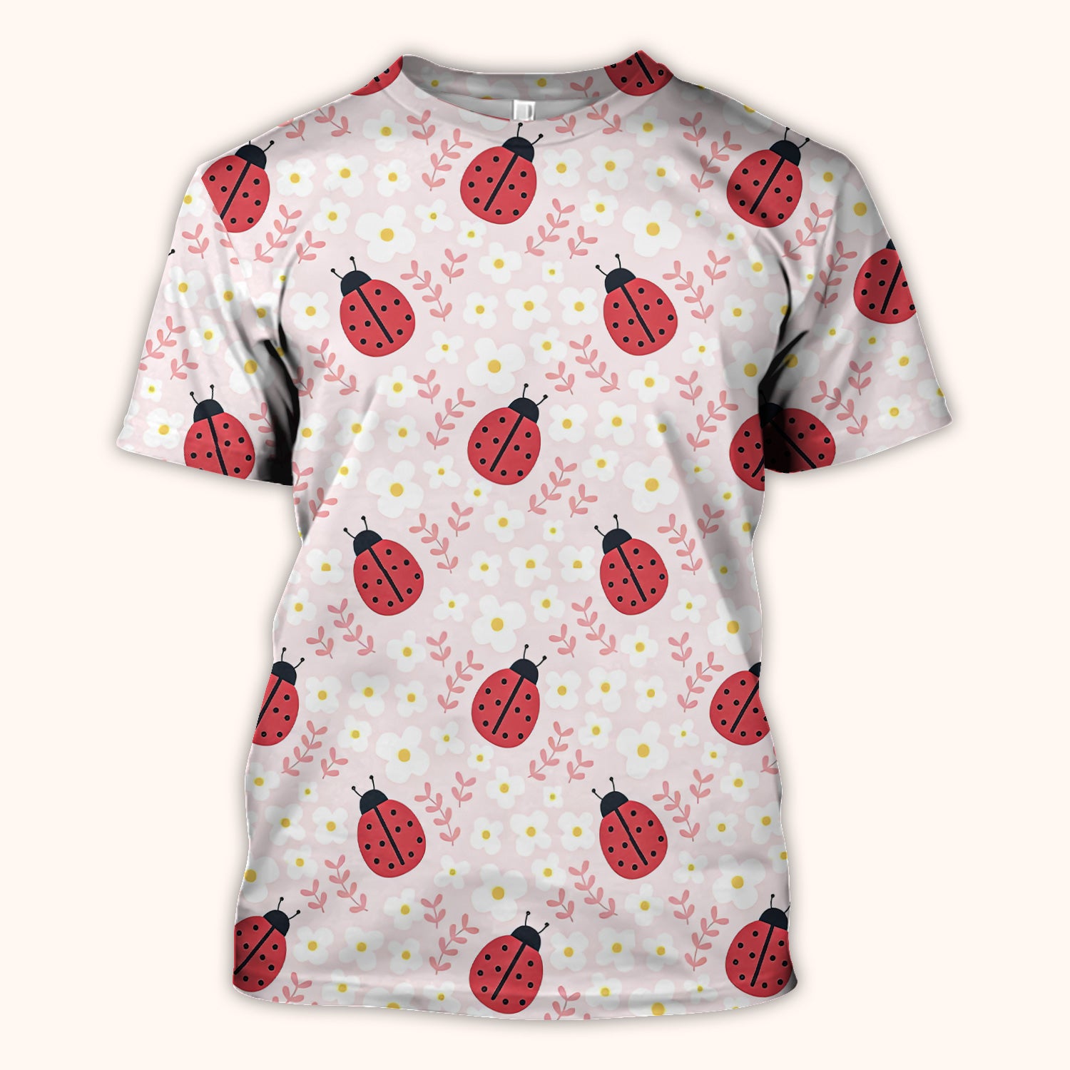 Lovely Ladybug Blossom Garden Print Scrub Top, Breathable Fabrics Nursing Uniform