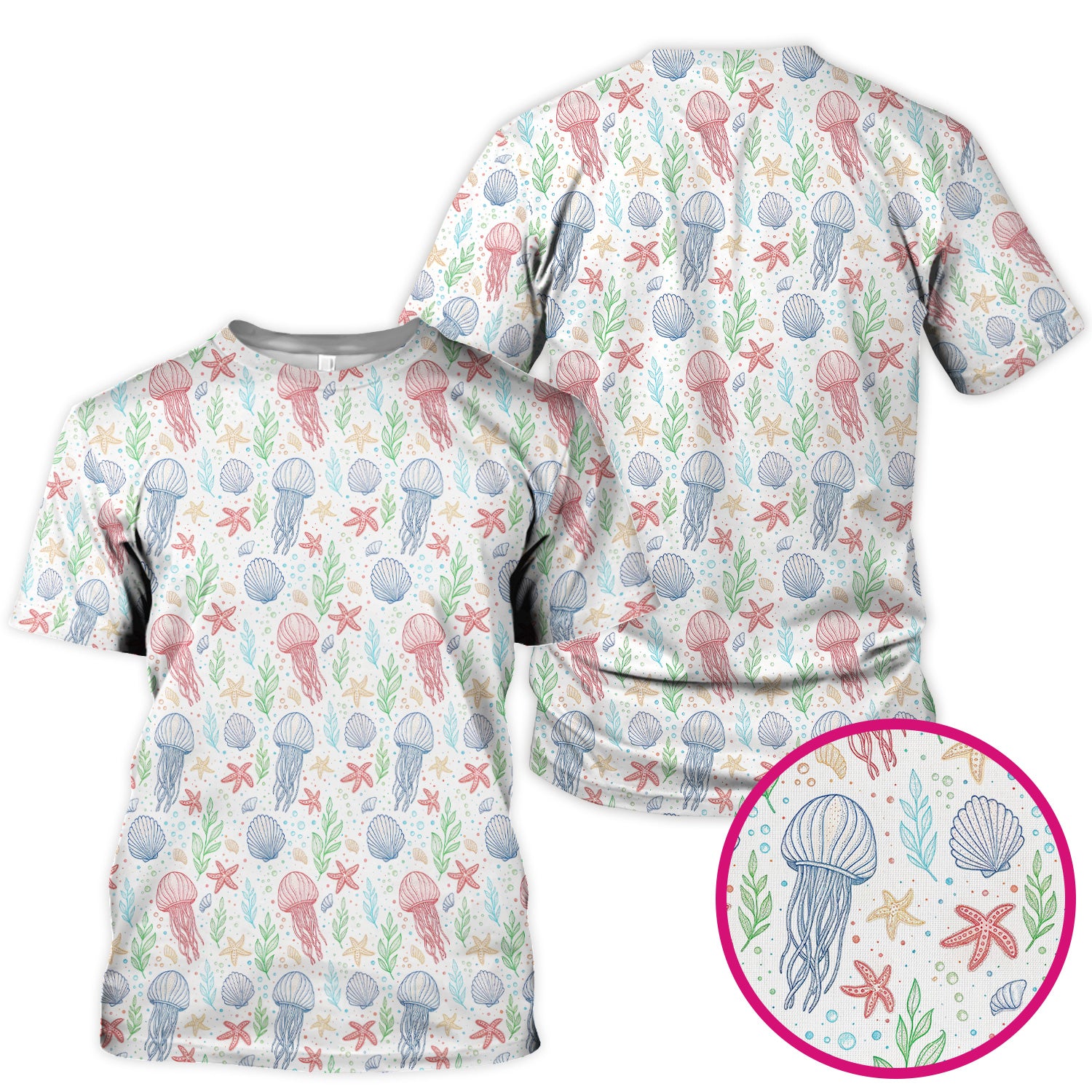 Cute Jellyfish Ocean World Pattern Scrub Top, Comfortable Scrubs for Nurses