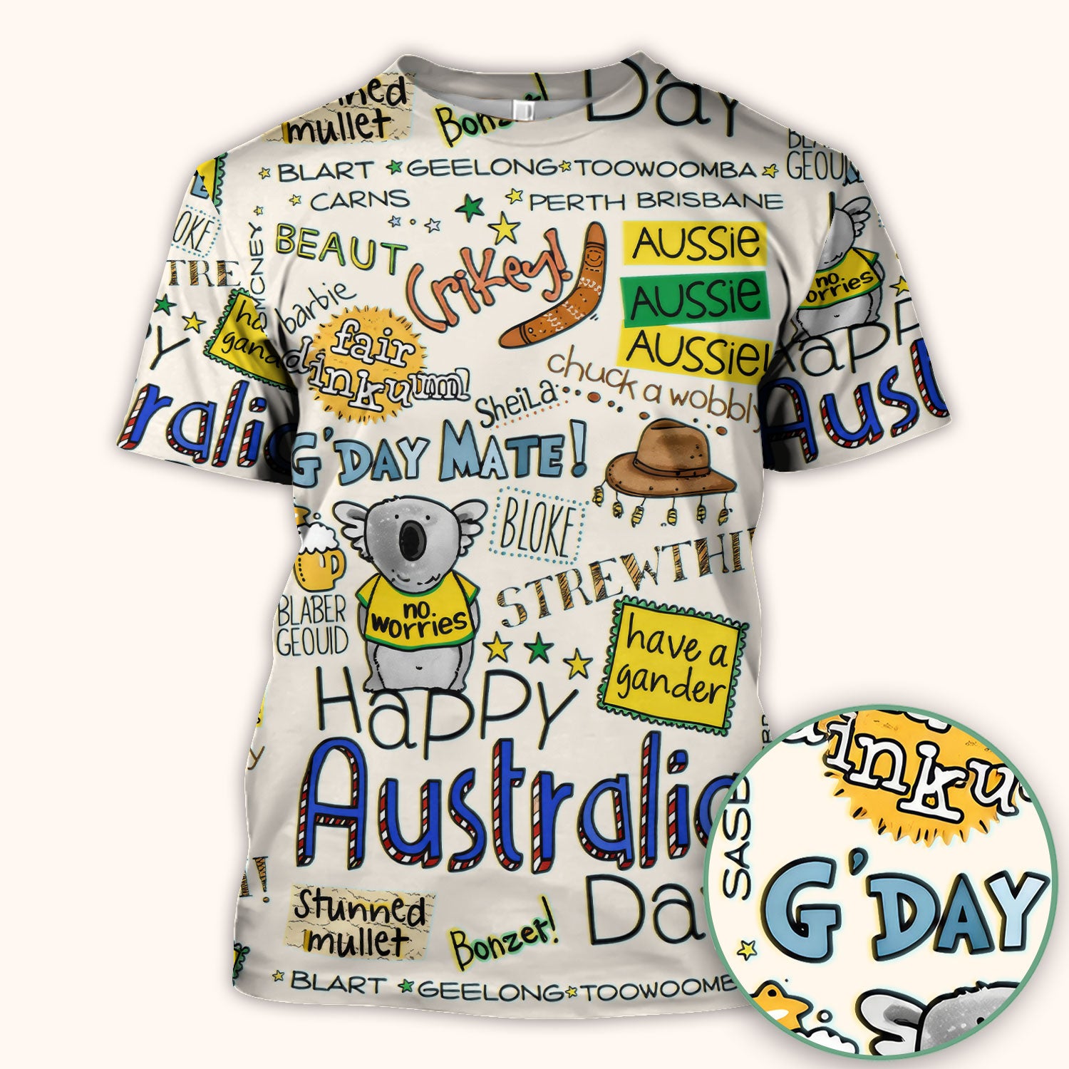Cute Cartoon Koala Australia Pattern Scrub Top, Breathable Fabrics Nursing Uniform
