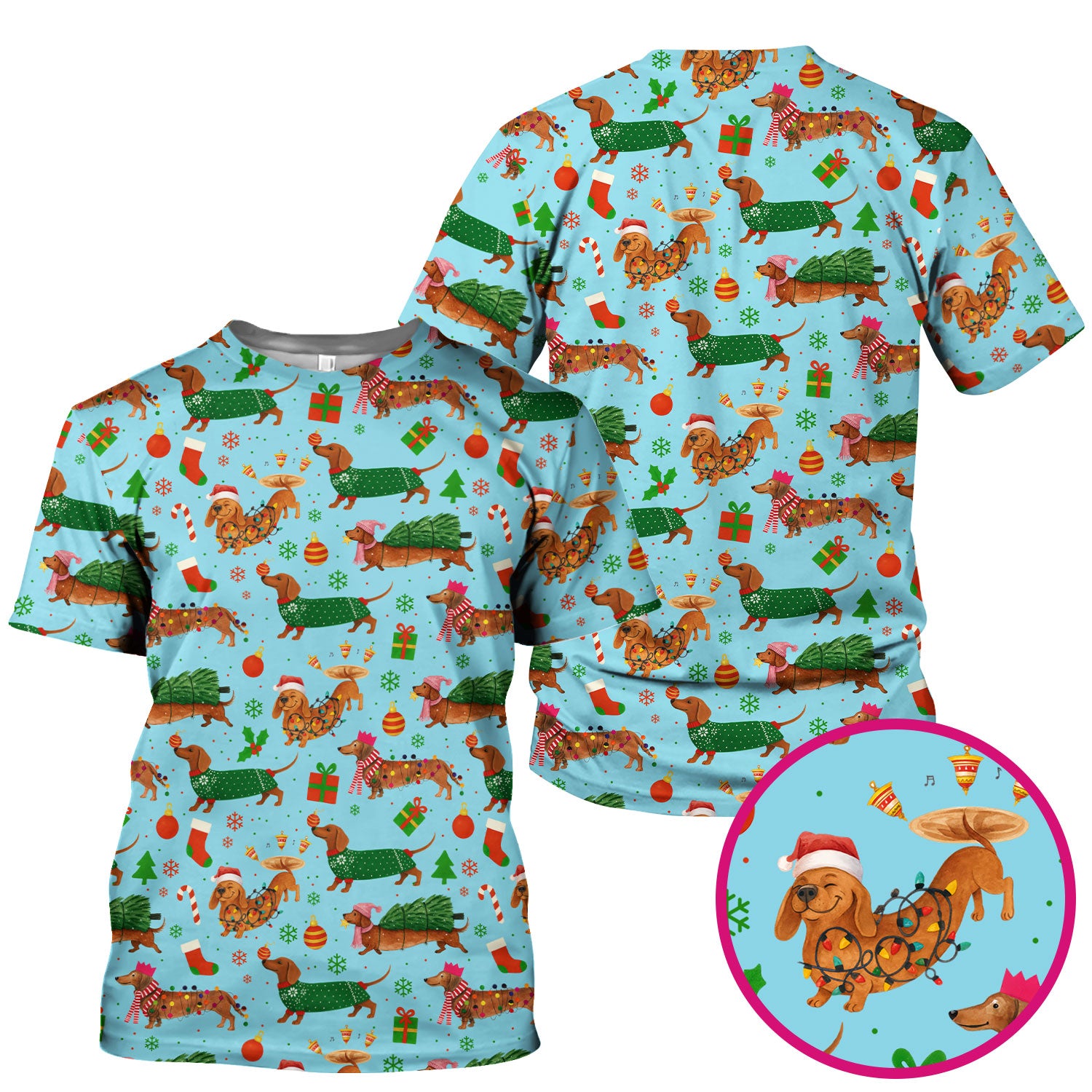 Funny Christmas Dog Scrub Top - Dachshund Multi Color Scrub Shirt - Holiday Scrubs Gift for Nurse, CNA, RN, Doctor, Medical Staff
