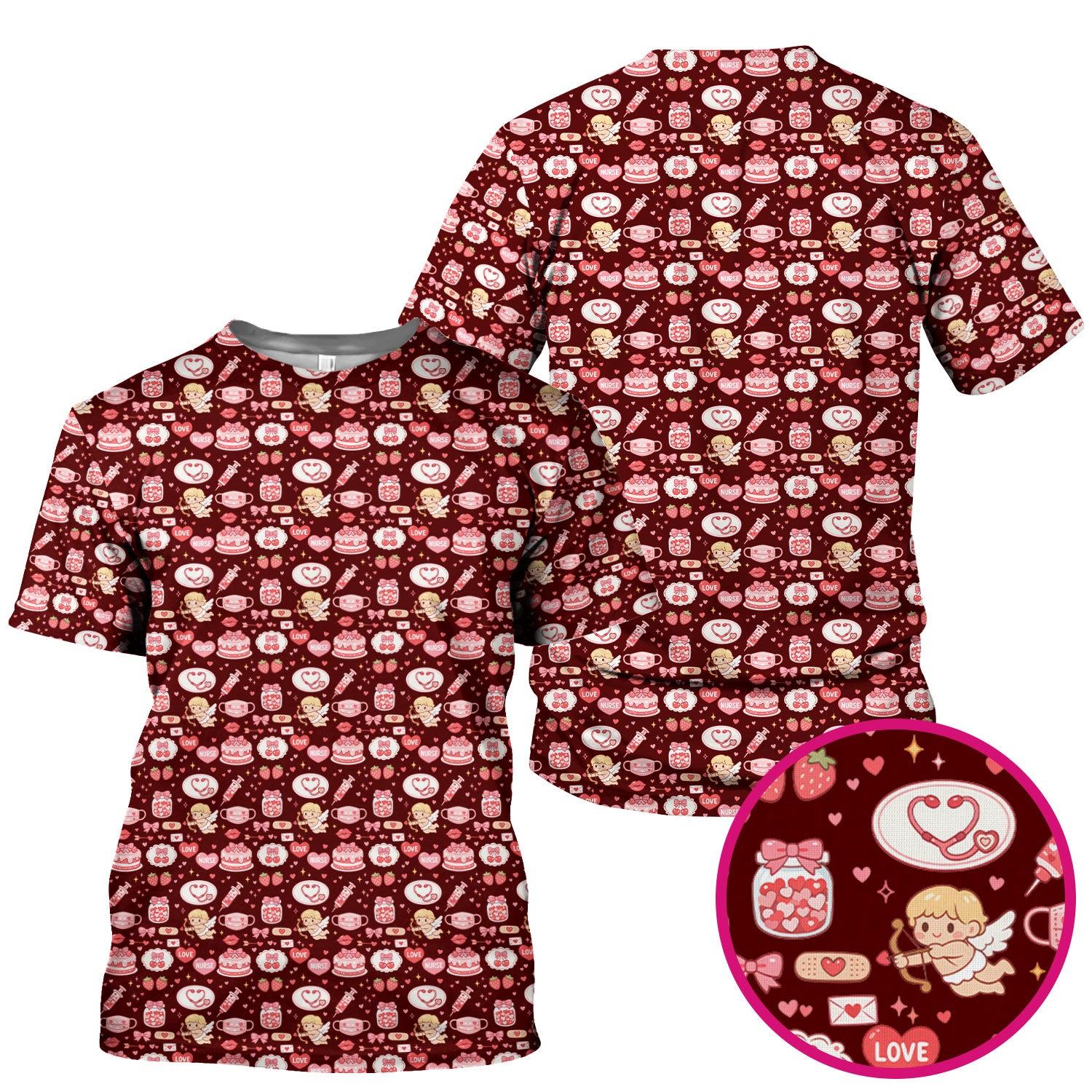 Cupid Nurse Scrub Top, Cute Love Medical Pattern Shirt For Valentine, Breathable Fabrics Nursing Uniform
