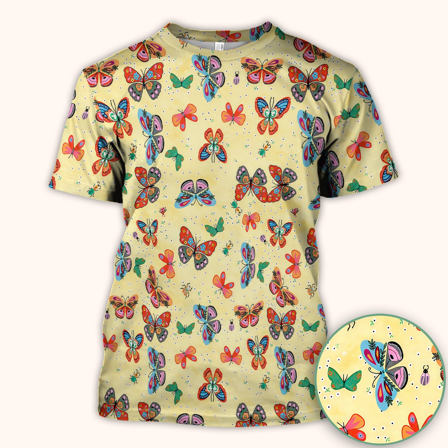 Colorful Butterfly Garden Pattern Scrub Top, Breathable Fabrics Nursing Uniform