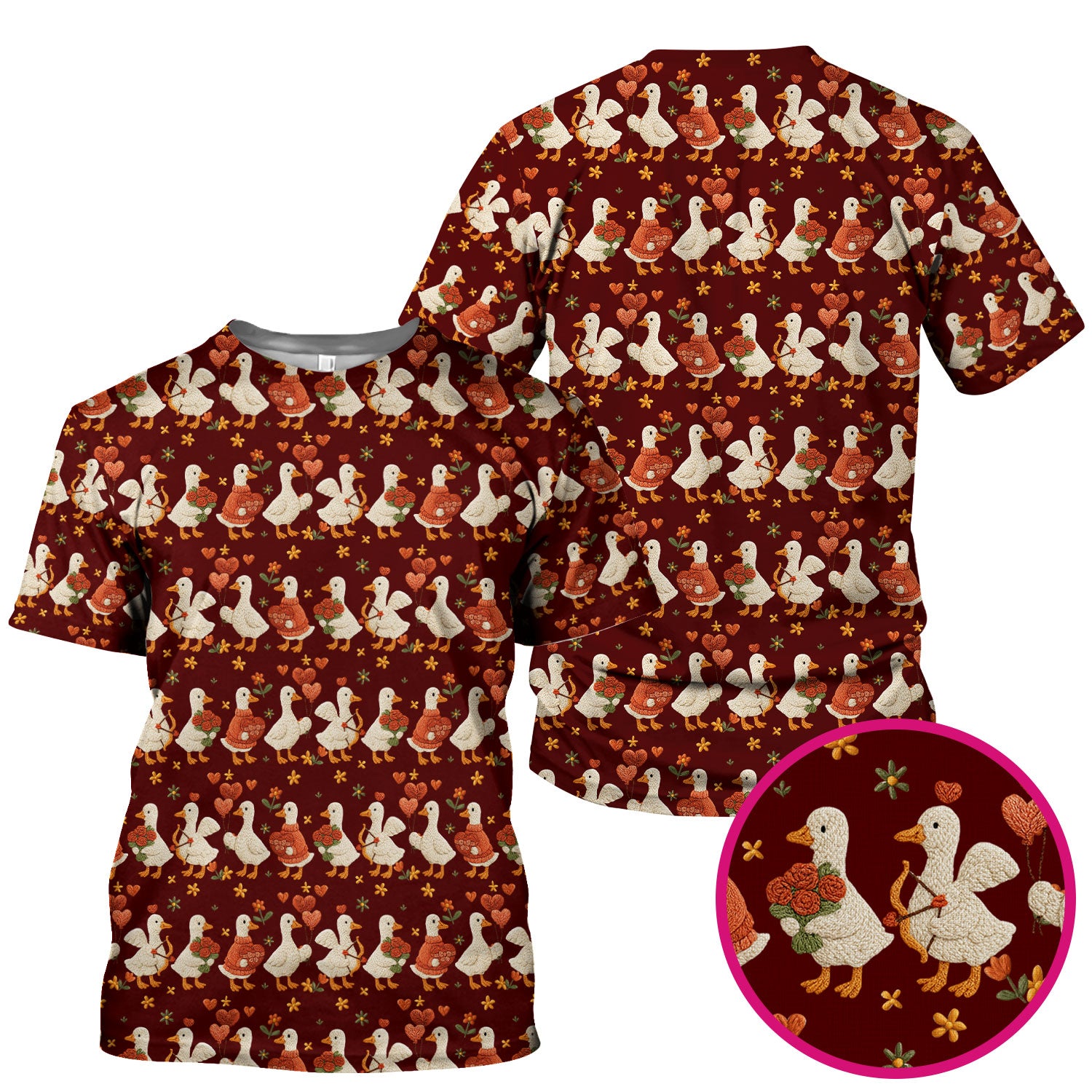 Cute Goose Nurse Scrub Top, Valentine Farm Medical Pattern Shirt, Breathable Fabrics Nursing Uniform