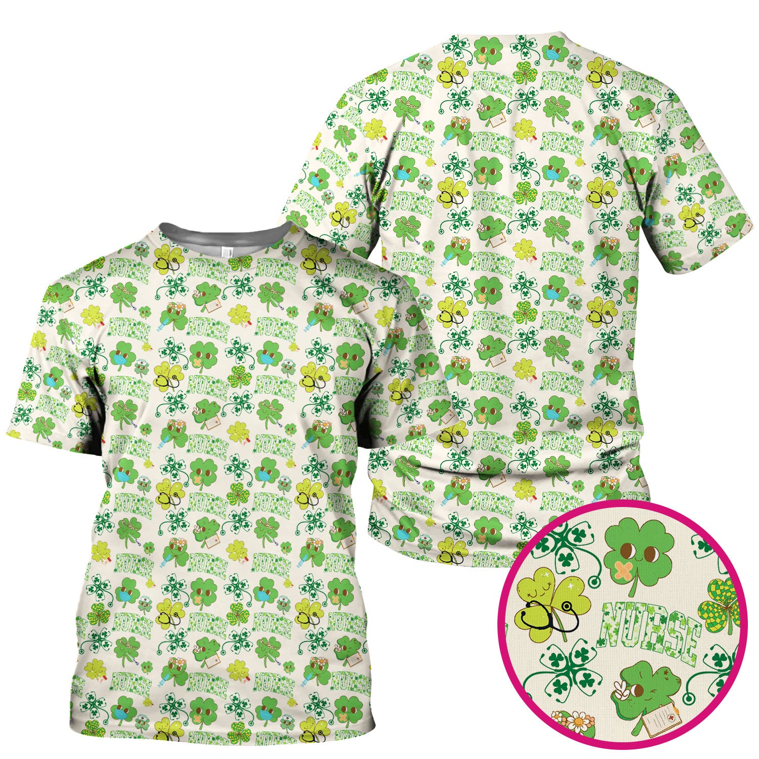 Lucky Shamrock Nurse Scrub Top, St. Patrick’s Day Nursing Shirt, Breathable Fabrics Nursing Uniform