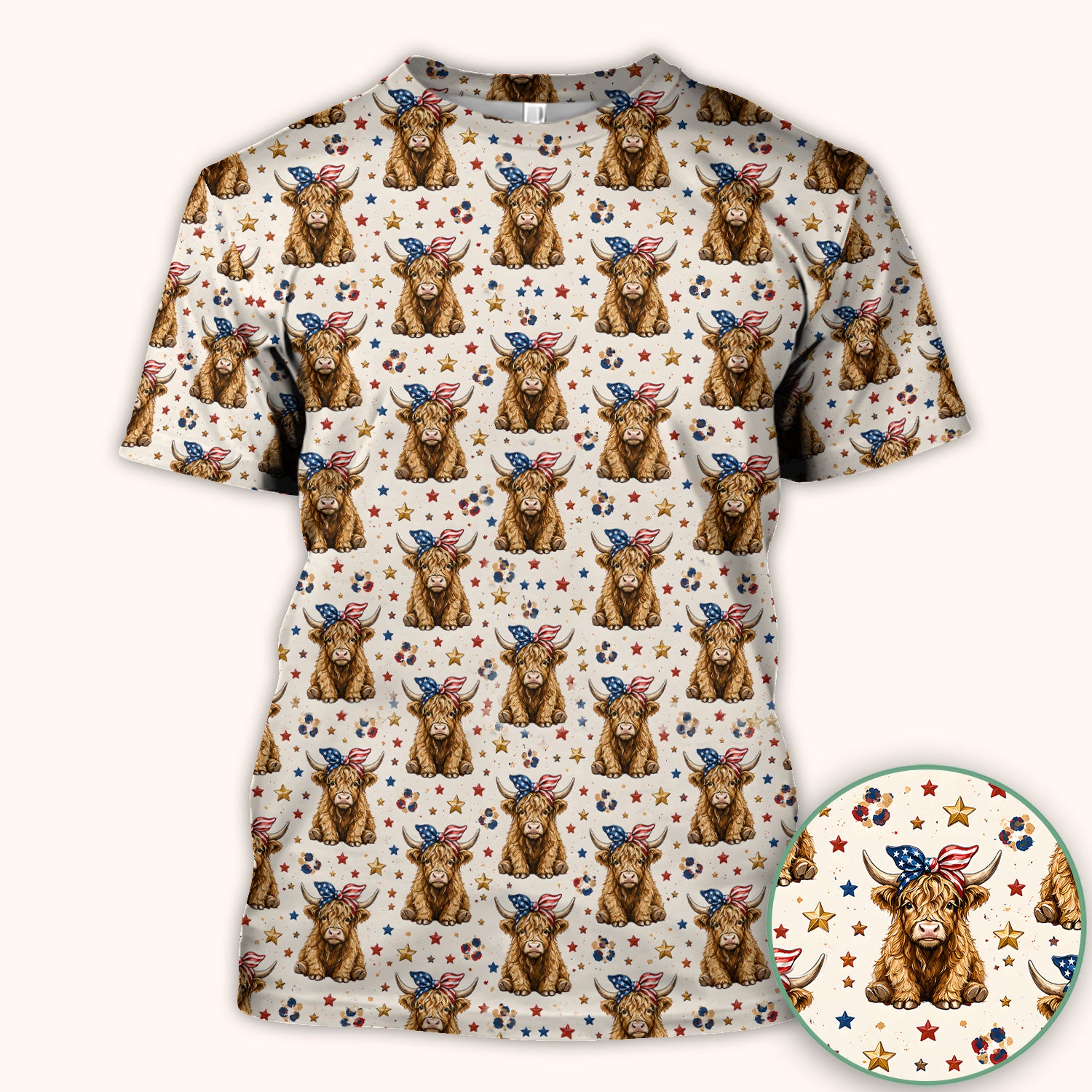 Patriotic Highland Cow Nurse for RN & CNA, Americana Farm Animal Healthcare Workers Medical Uniform Scrub Top, Comfortable Scrubs for Nurses