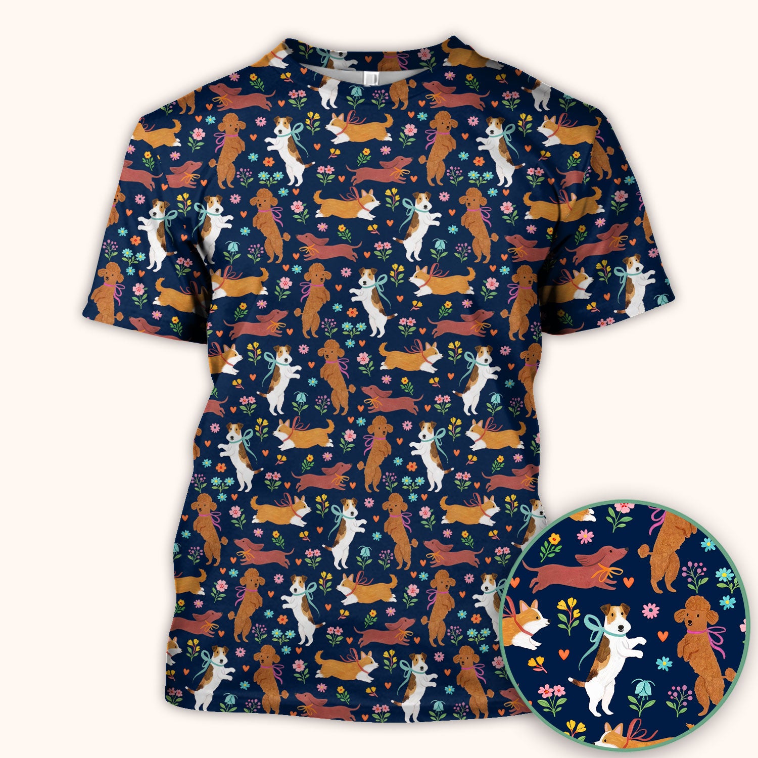 Cute Cartoon Dog Print Nurse Scrub Top, Comfortable Scrubs for Nurses