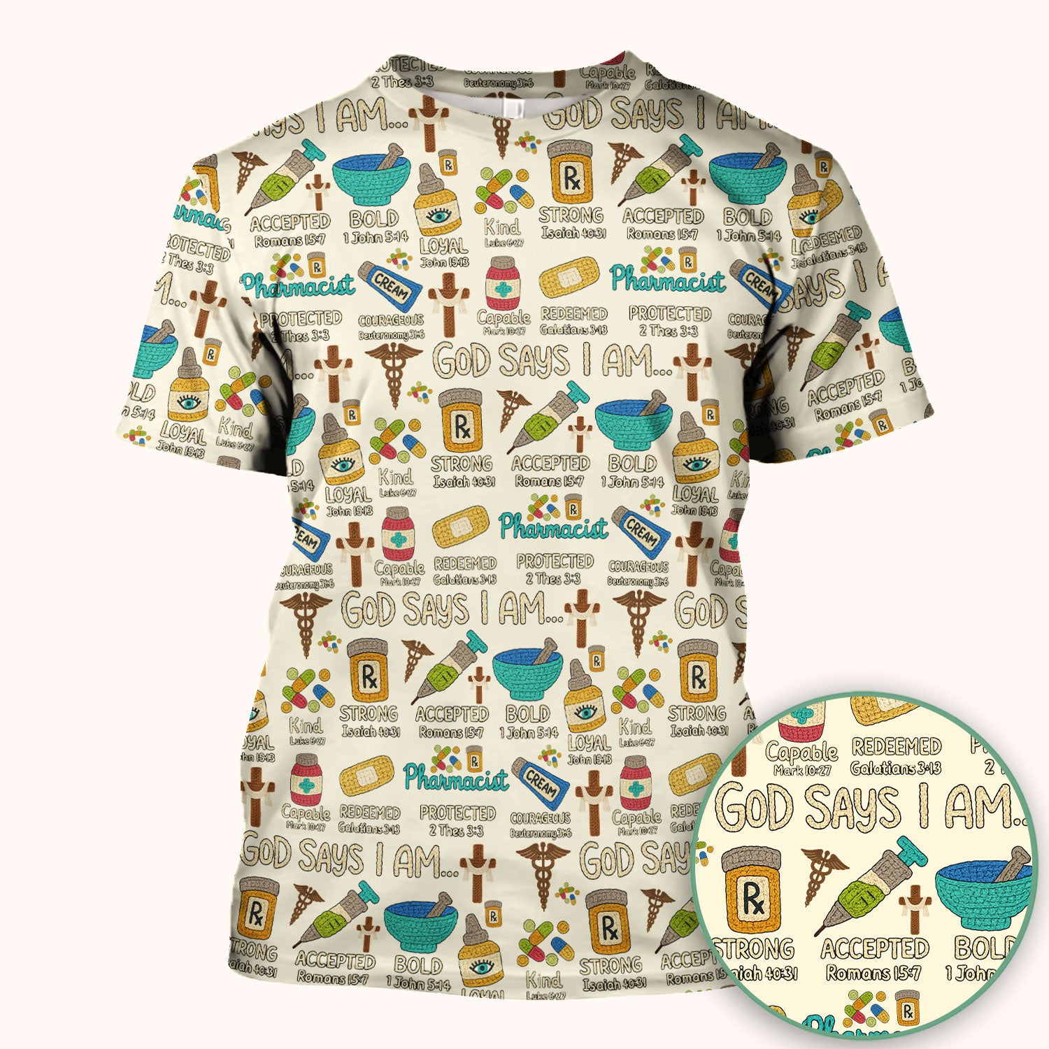 God Says I Am Pharmacist Scrub Top - Christian Pharmacy Scrubs for Women - Faith Inspired Medical Uniform - Bible Verse Nurse Shirt