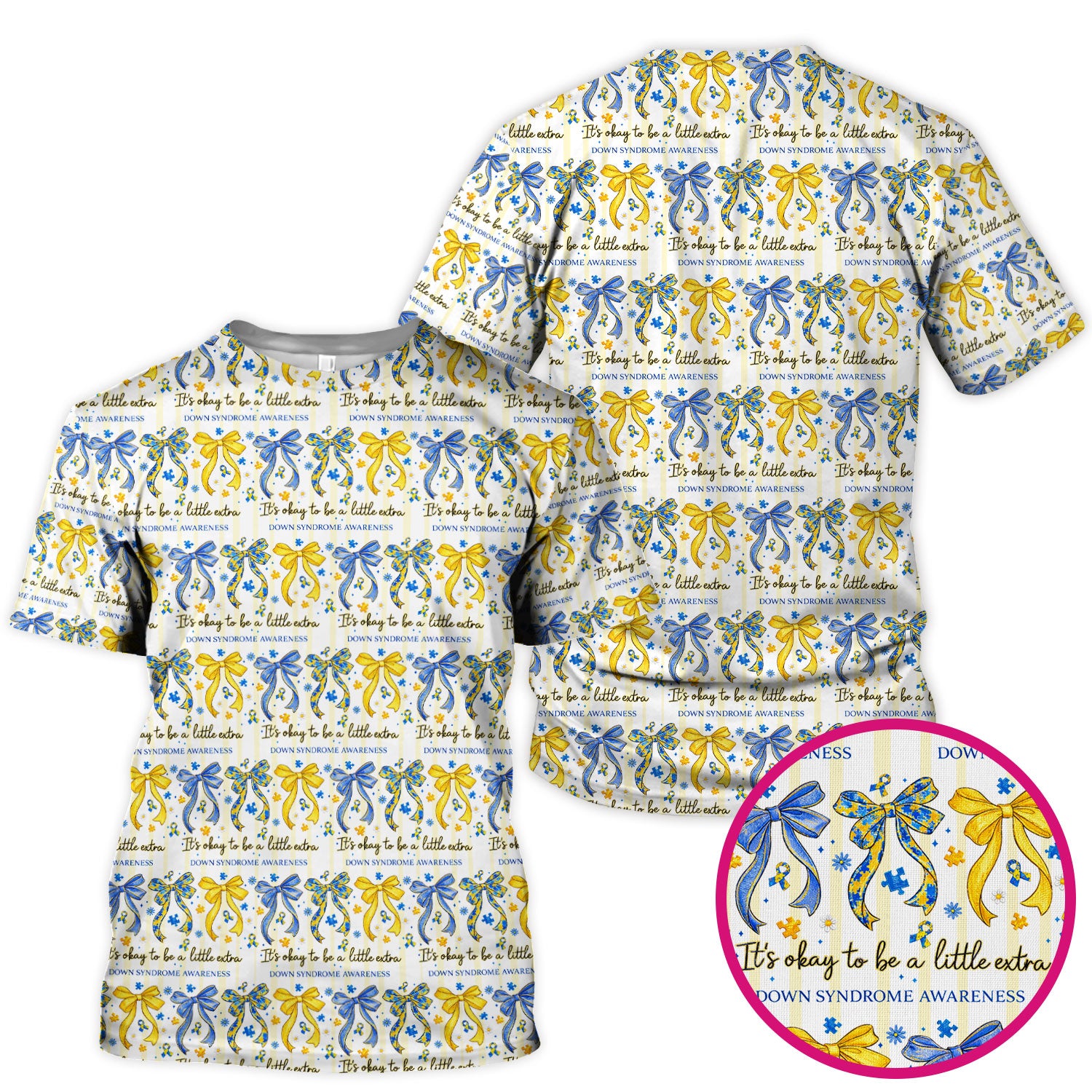 Down Syndrome Awareness Ribbon Pattern Scrub Top Comfortable Nurse Workwear Top