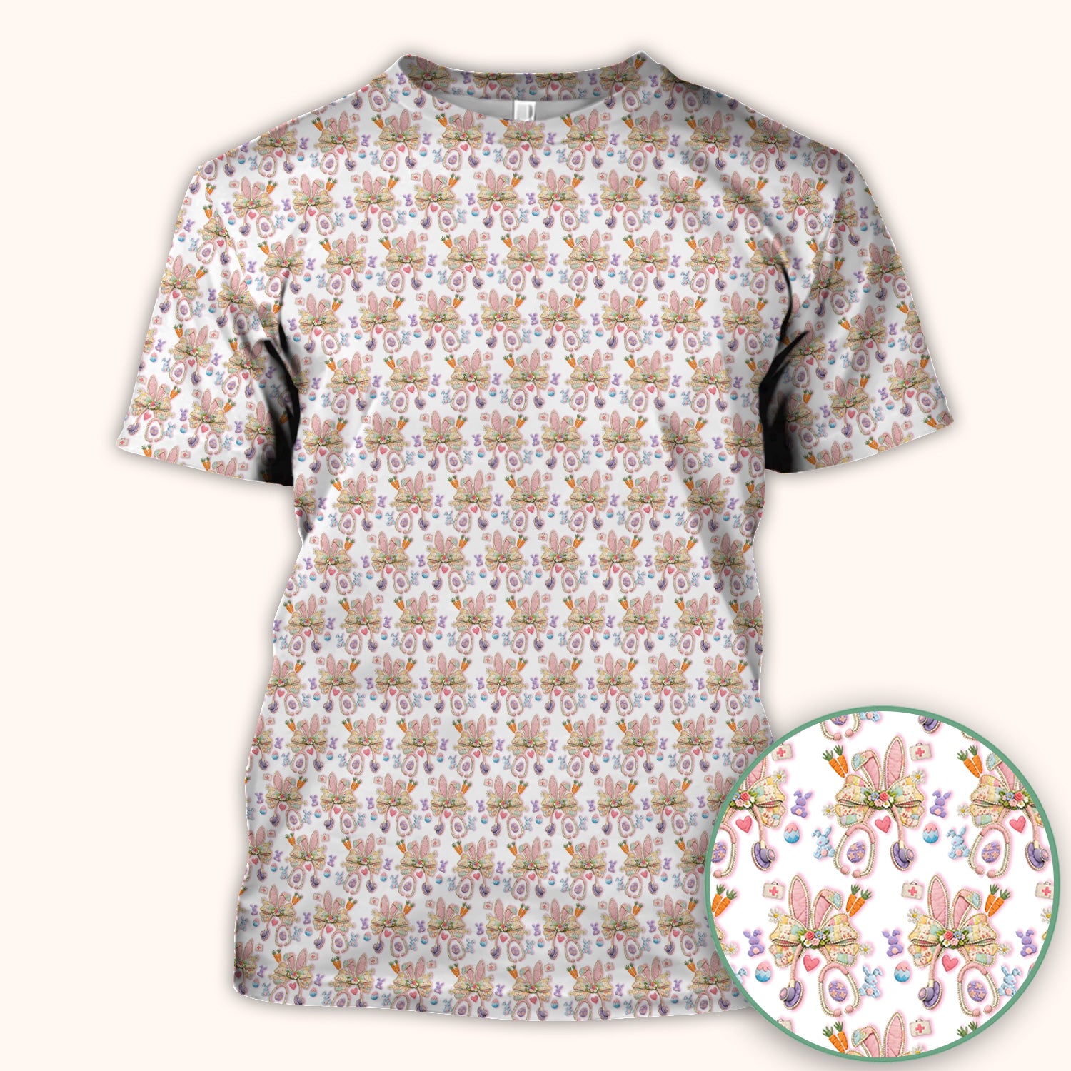 Easter Bunny Stethoscope Pastel Print Scrub Top, Comfortable Scrubs for Nurses