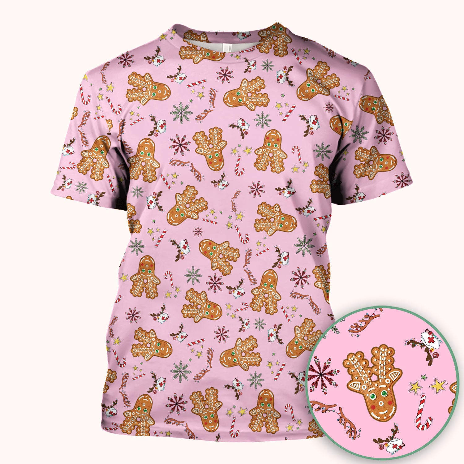 Gingerbread Cookies Reindeer Scrub Top - Funny Christmas Gingerbread Nursing Uniform - Comfortable Scrubs for Nurses