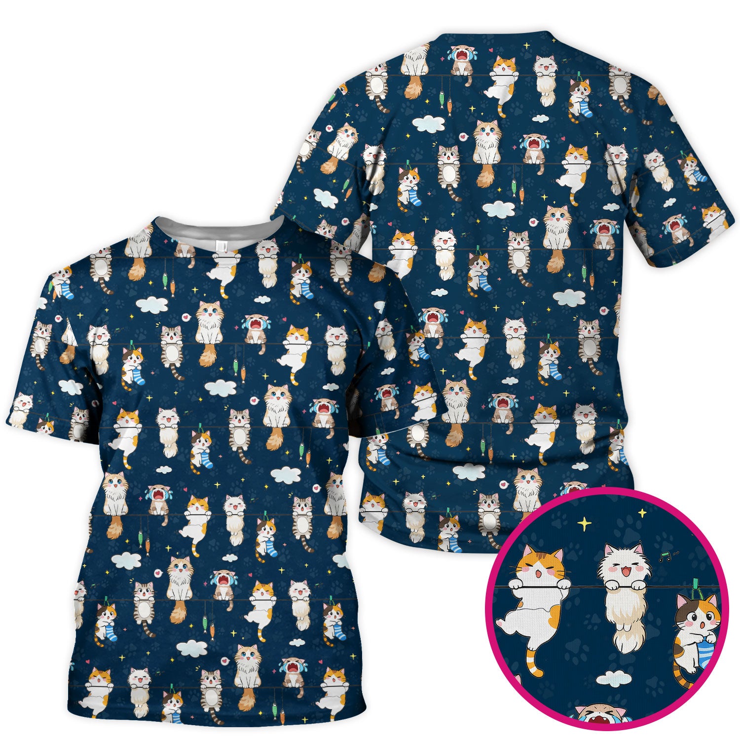 Funny Cats With Cute Expressions Pattern Scrubs Top, Comfortable Scrubs for Nurses
