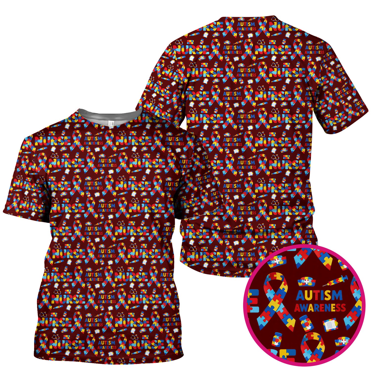 Autism Awareness Nurse Puzzle Ribbon Print Scrubs, Comfortable Scrubs for Nurses