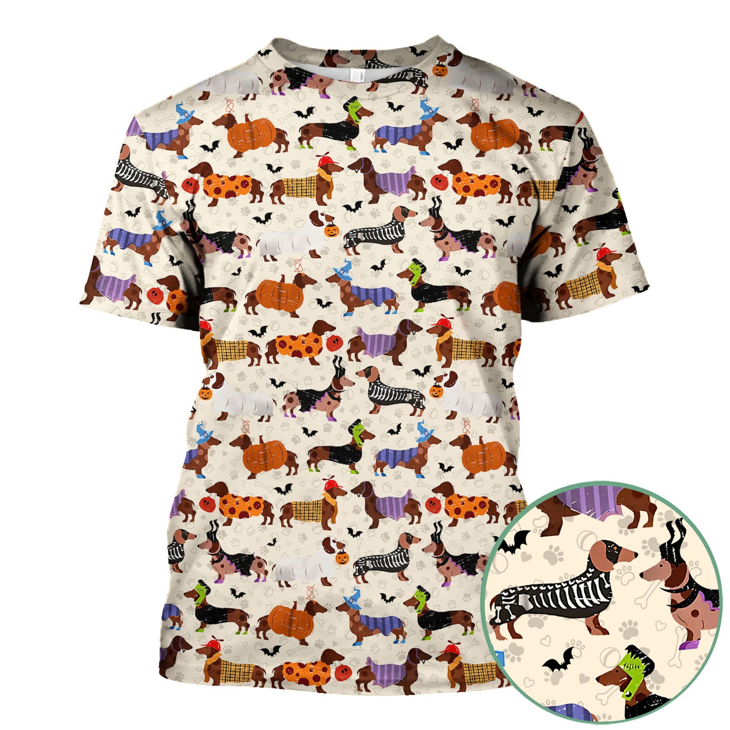 Halloween Dachshund Scrub Top for Women - Funny Pumpkin Skeleton Nursing Uniform RN LPN CNA Gift - Cute Sausage Dog Print Medical Shirt