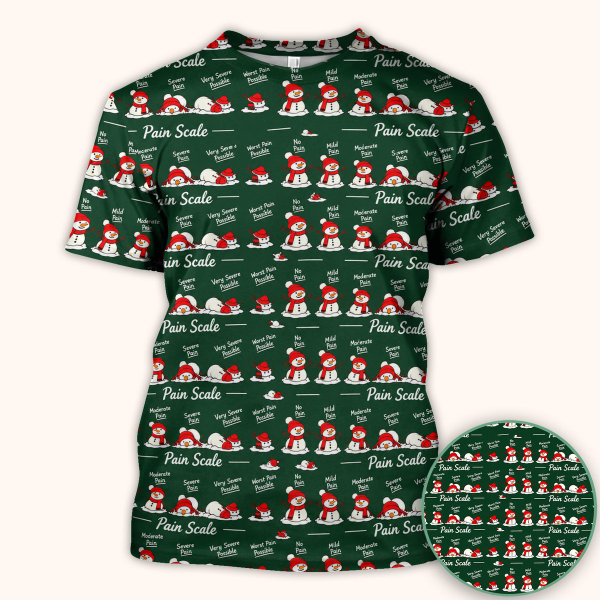 Funny Christmas Snowman Pain Scale Scrub Top, Comfortable Scrubs for Nurses