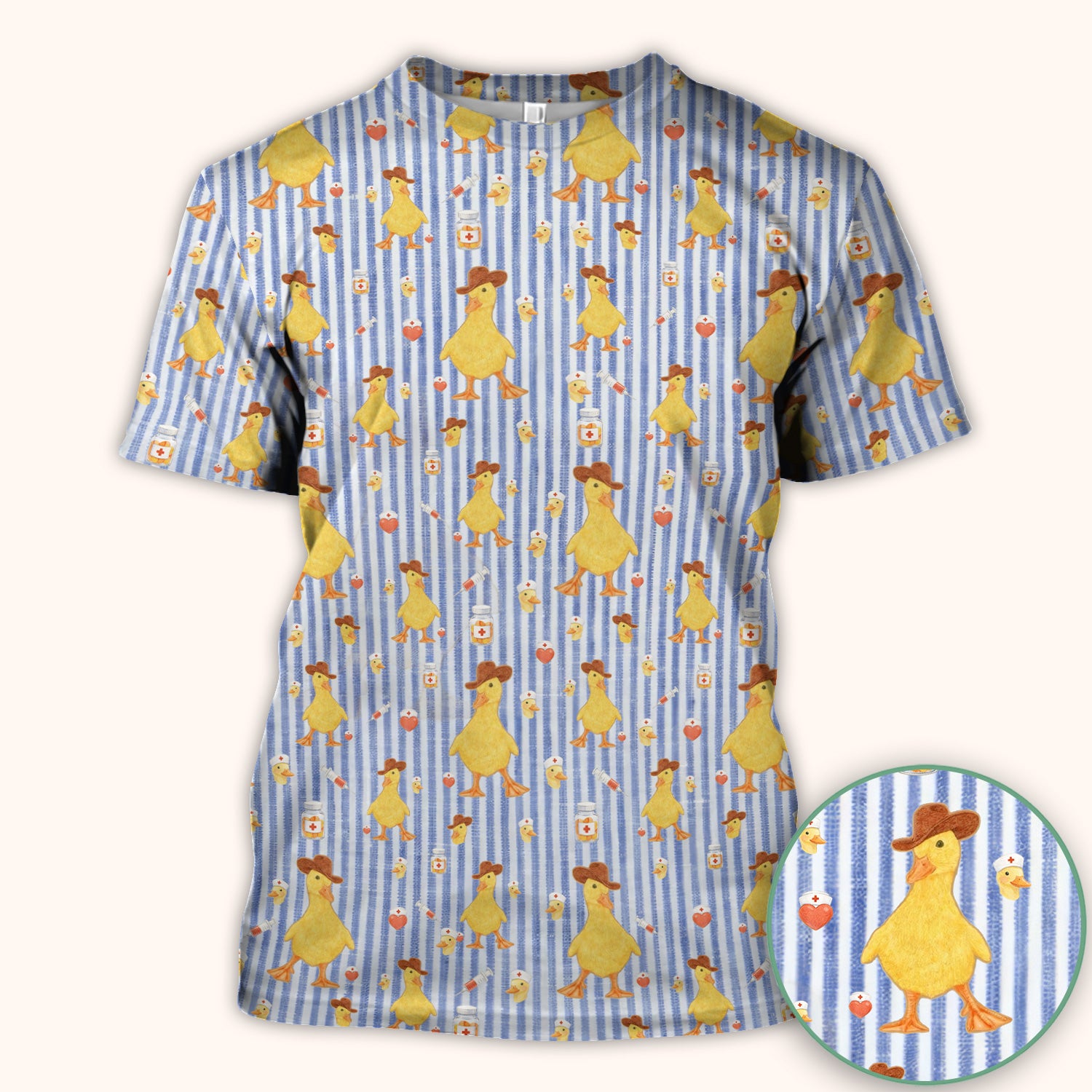 Cowboy Ducktor Vertical Stripe Pattern Scrub Top, Comfortable Scrubs for Nurses