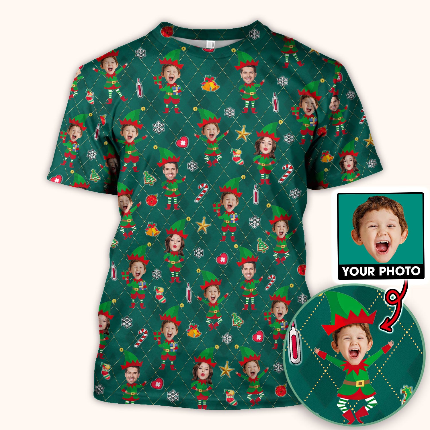 Personalized Face Nurse Shirt, Custom Photo Christmas Scrub Top, Funny Holiday Medical Uniform For Nursing