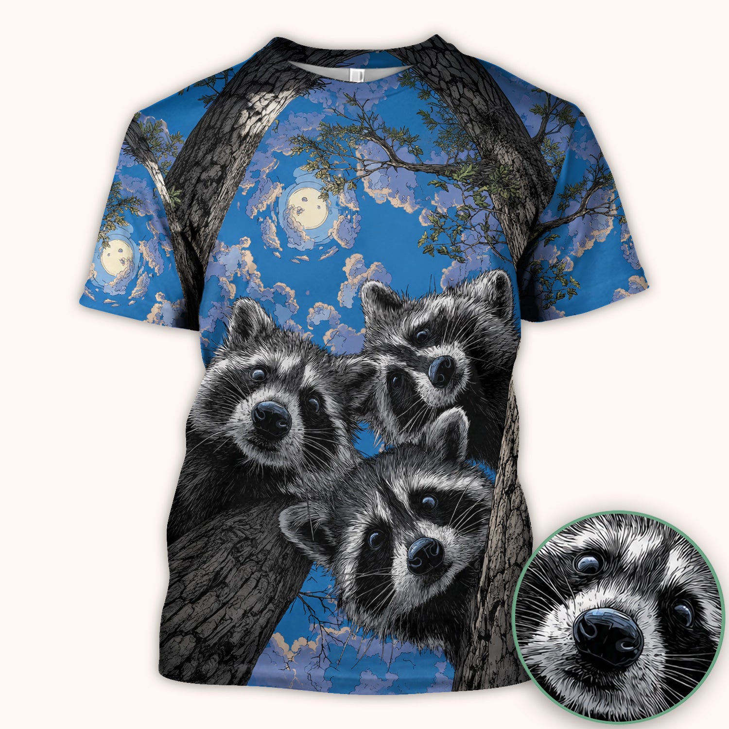 Cute Raccoon Tree Veterinary Pattern Scrub Top, Comfortable Scrubs for Nurses
