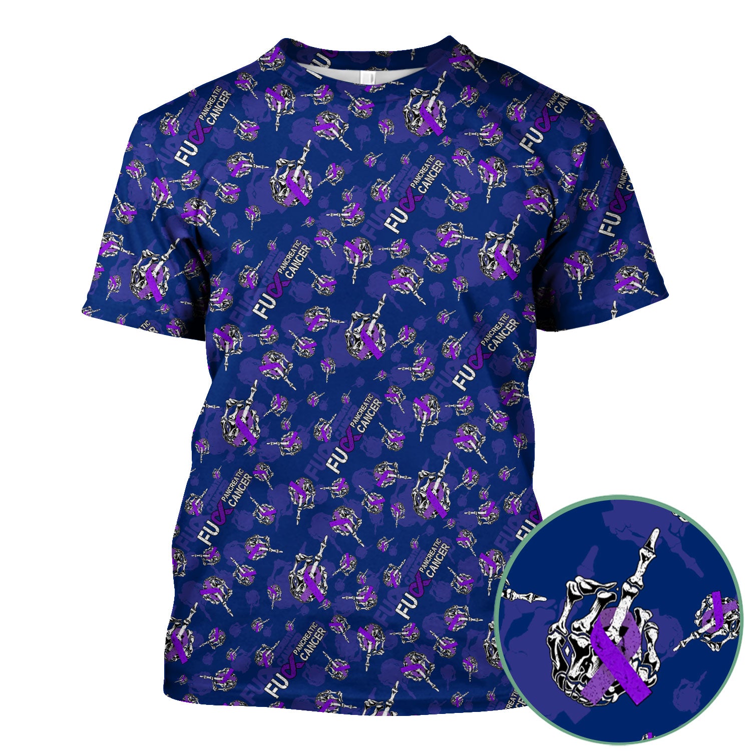 Pancreatic Cancer Awareness Scrub Top - Fuck Cancer Purple Ribbon Nurse Shirt - Strong Gift Idea for Survivors, Fighters & Supporters