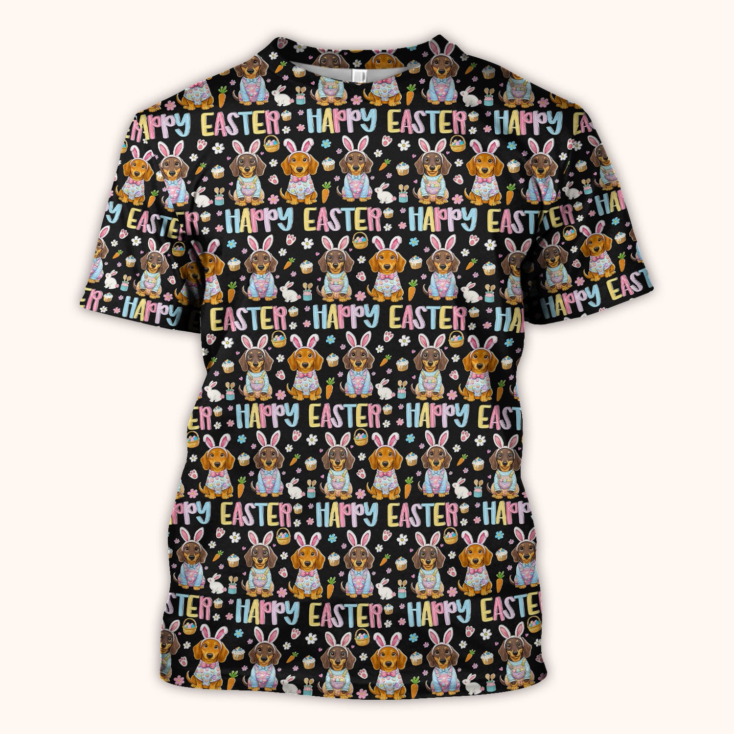 Happy Easter Dachshund Bunny Print Scrub Top, Comfortable Scrubs for Nurses